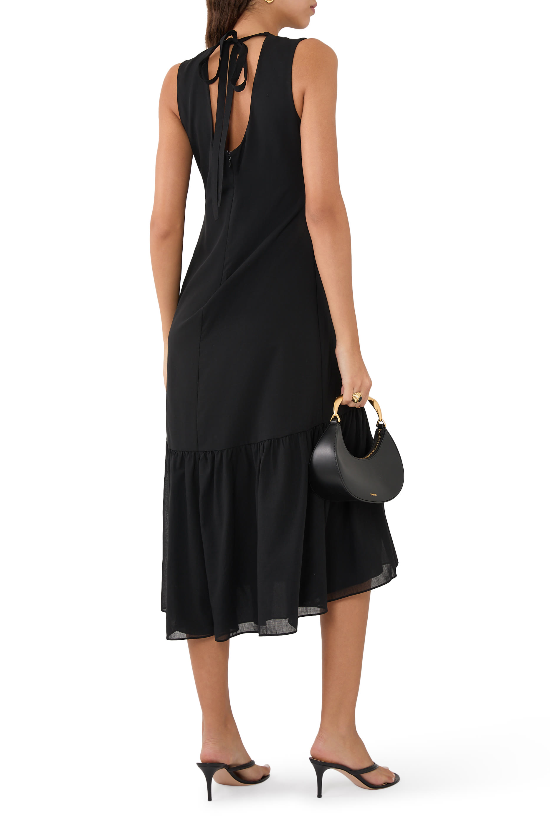 Tie-Neck Midi Dress in Lightweight Wool