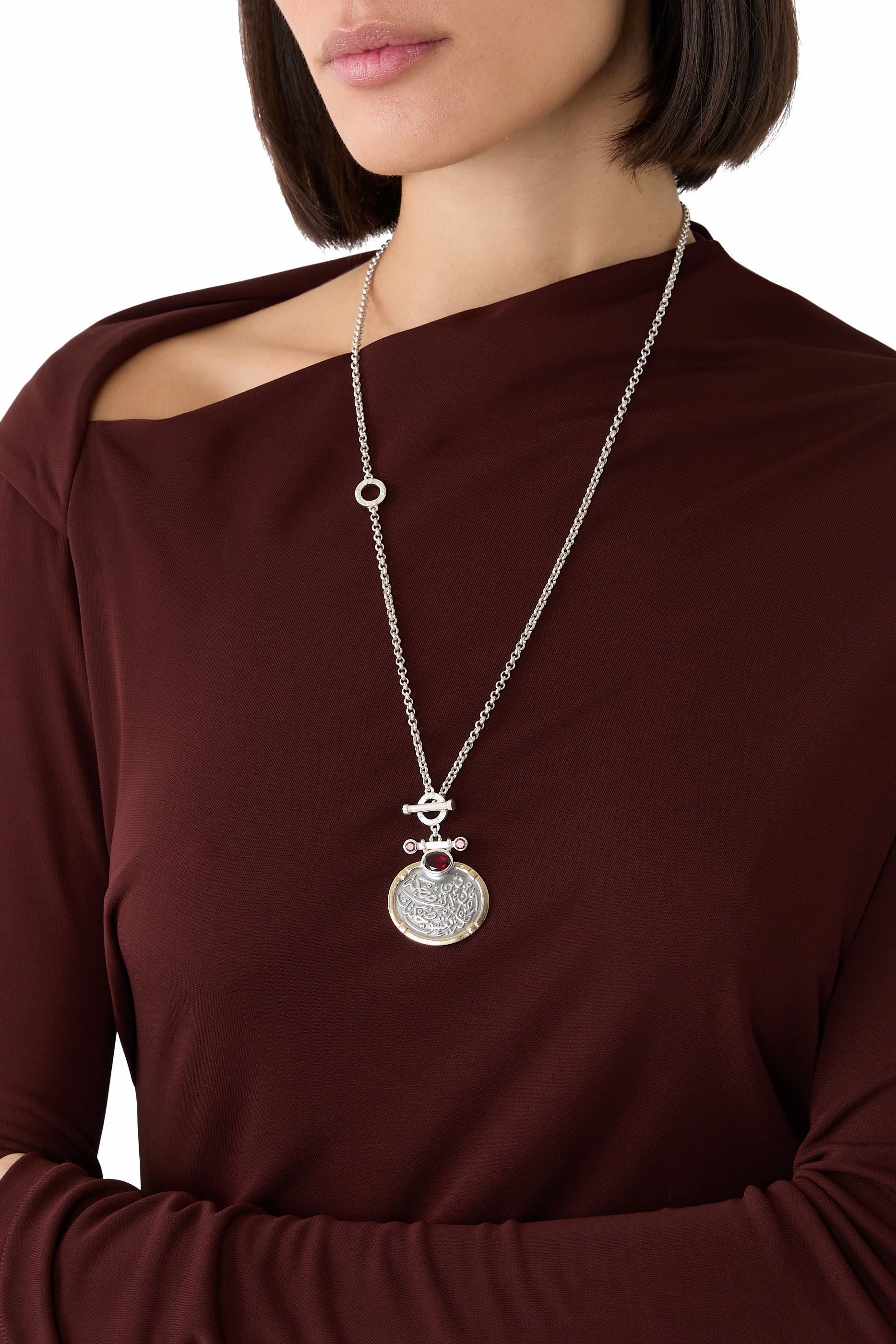 Coin Calligraphy Pendant, 18K Yellow Gold & Sterling Silver