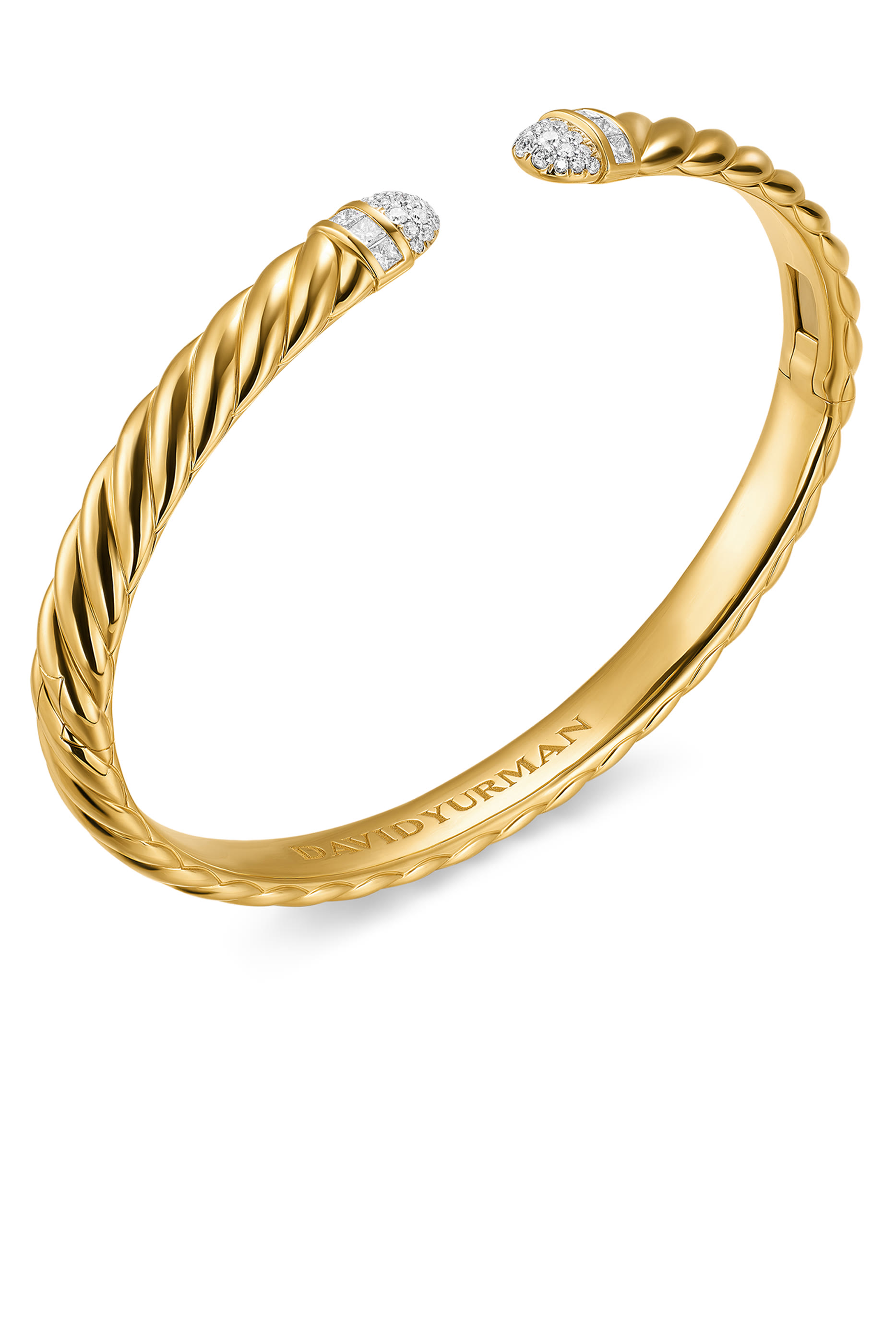 Sculpted Cable Cuff Bracelet, 18k Yellow Gold & Diamonds