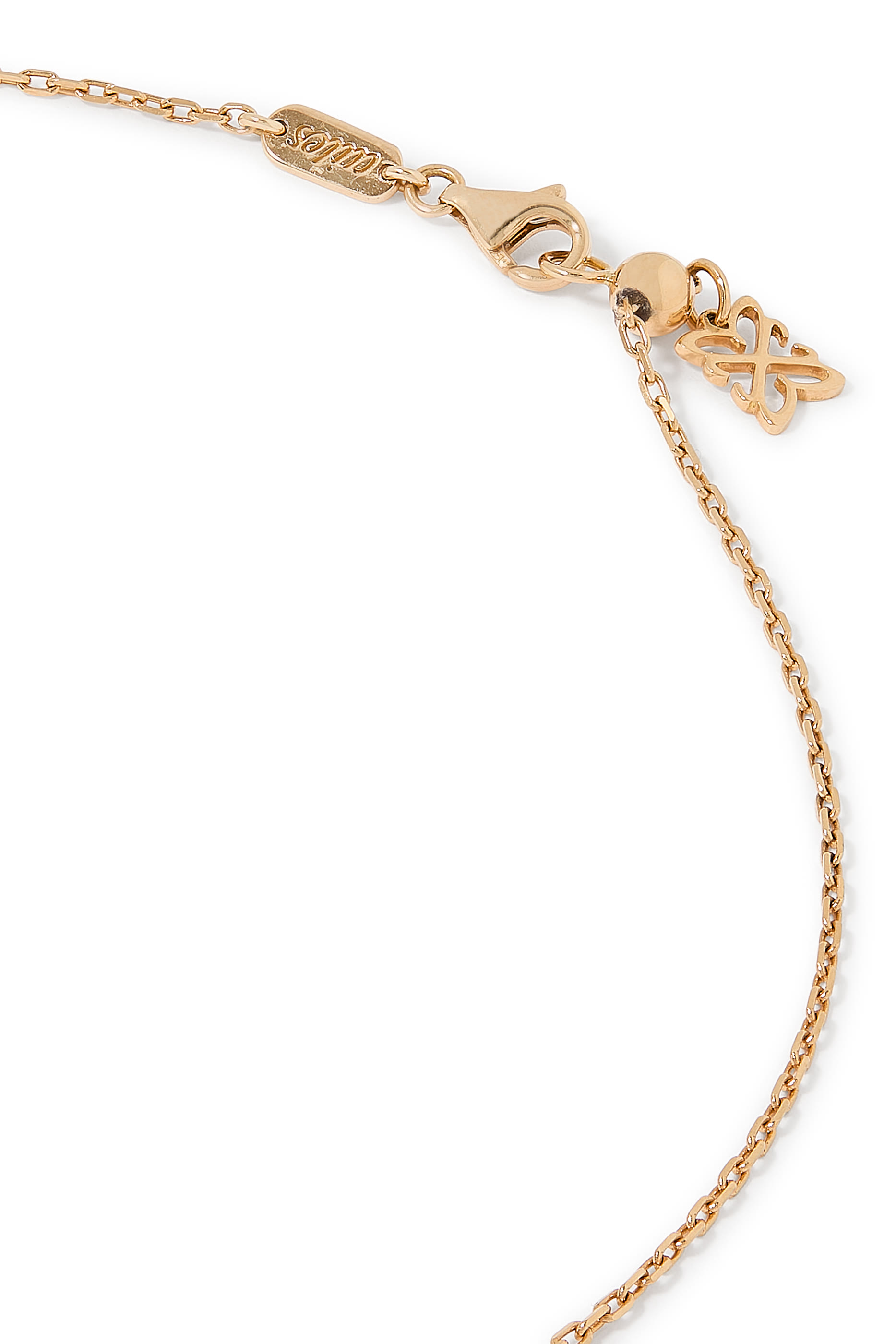 Letter 'S' Tennis Racket Necklace, 18k Yellow Gold & Diamonds, Sapphires