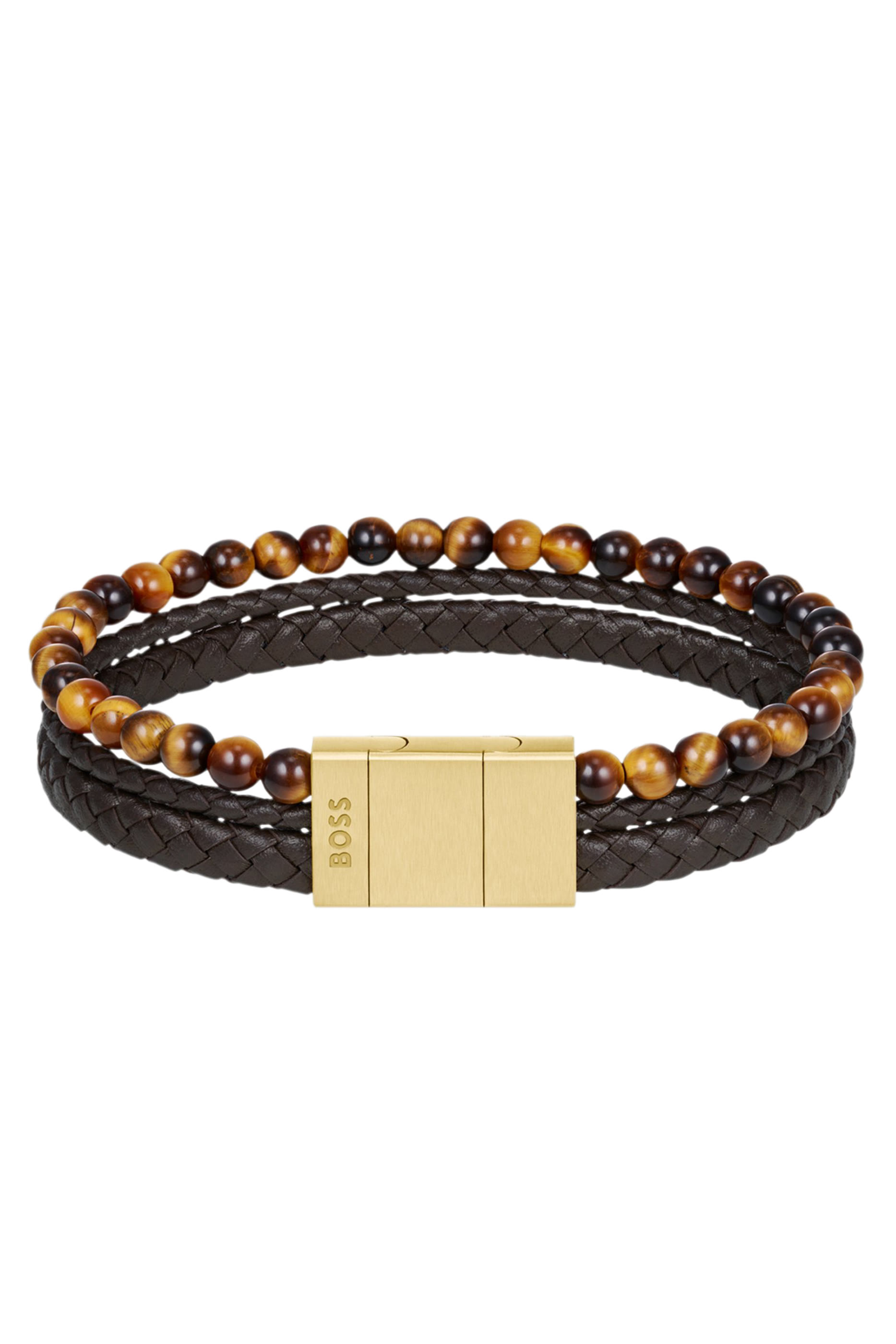 Tiger Beads and Braided Cuff, Leather & Beads