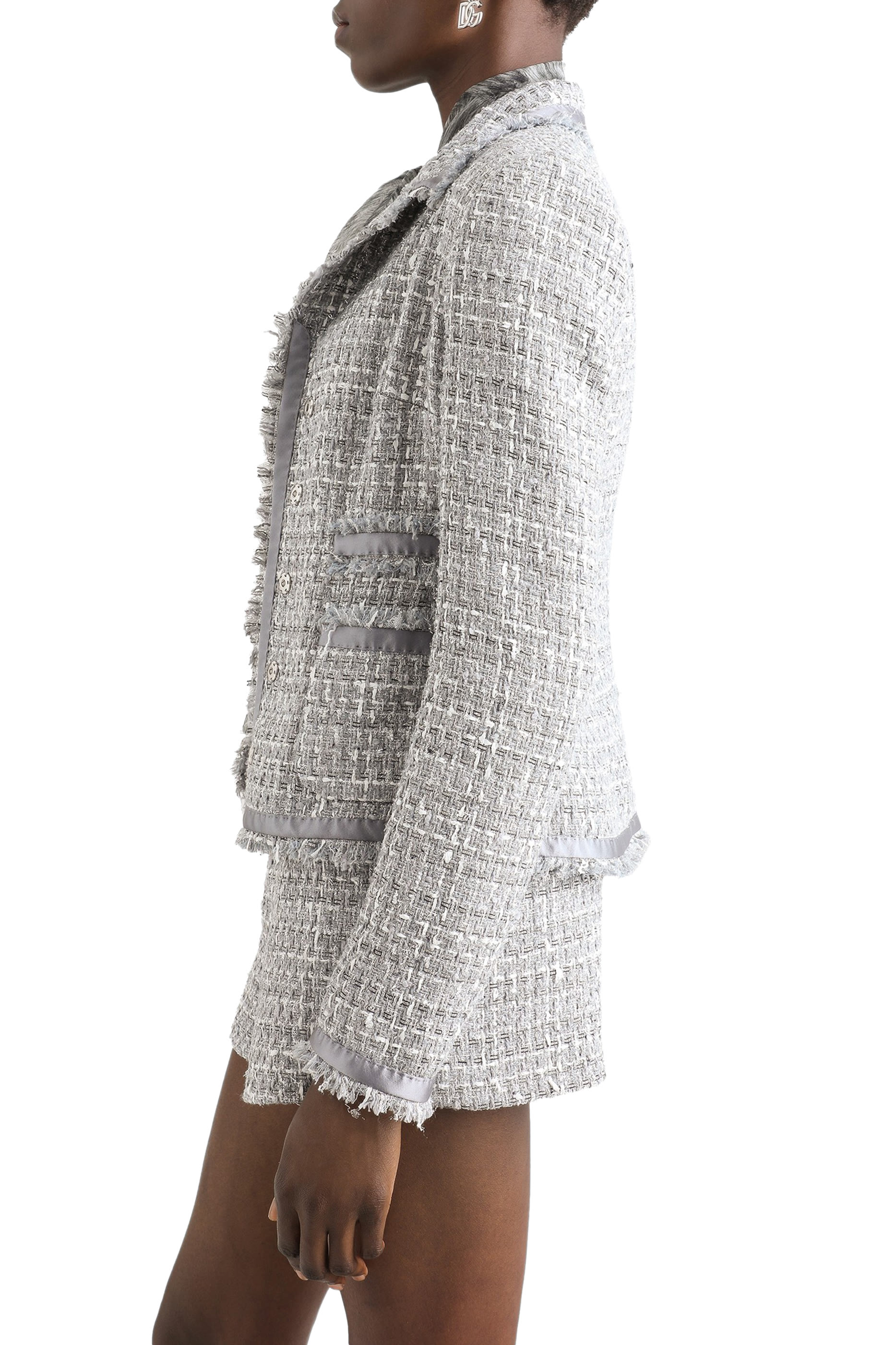 Short Single-Breasted Lam&eacute; Boucl&eacute; Jacket