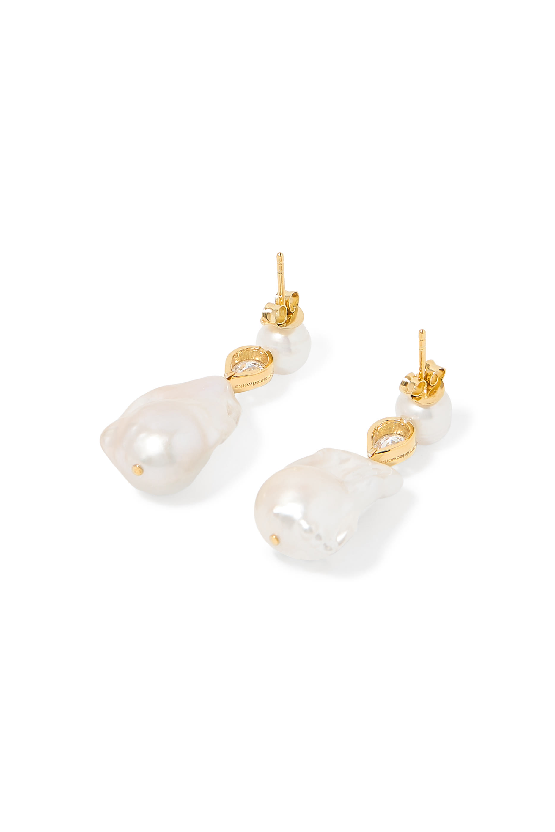 Pulp Earrings,  14K Yellow Gold Vermeil on Recycled Sterling Silver, Baroque Pearls & Cubic Zirconia