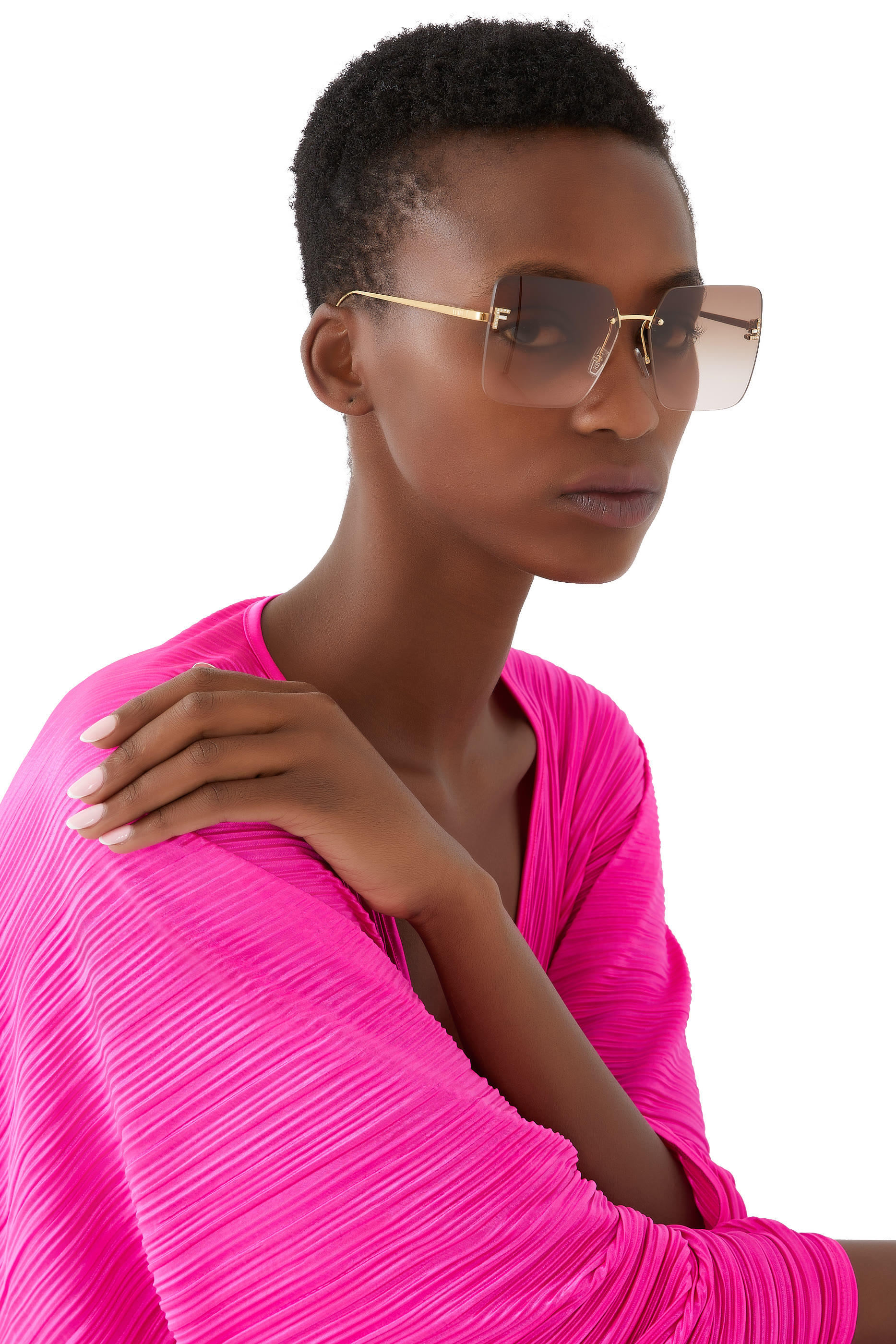 Fendi First Monogram Hardware Rimless Sunglasses