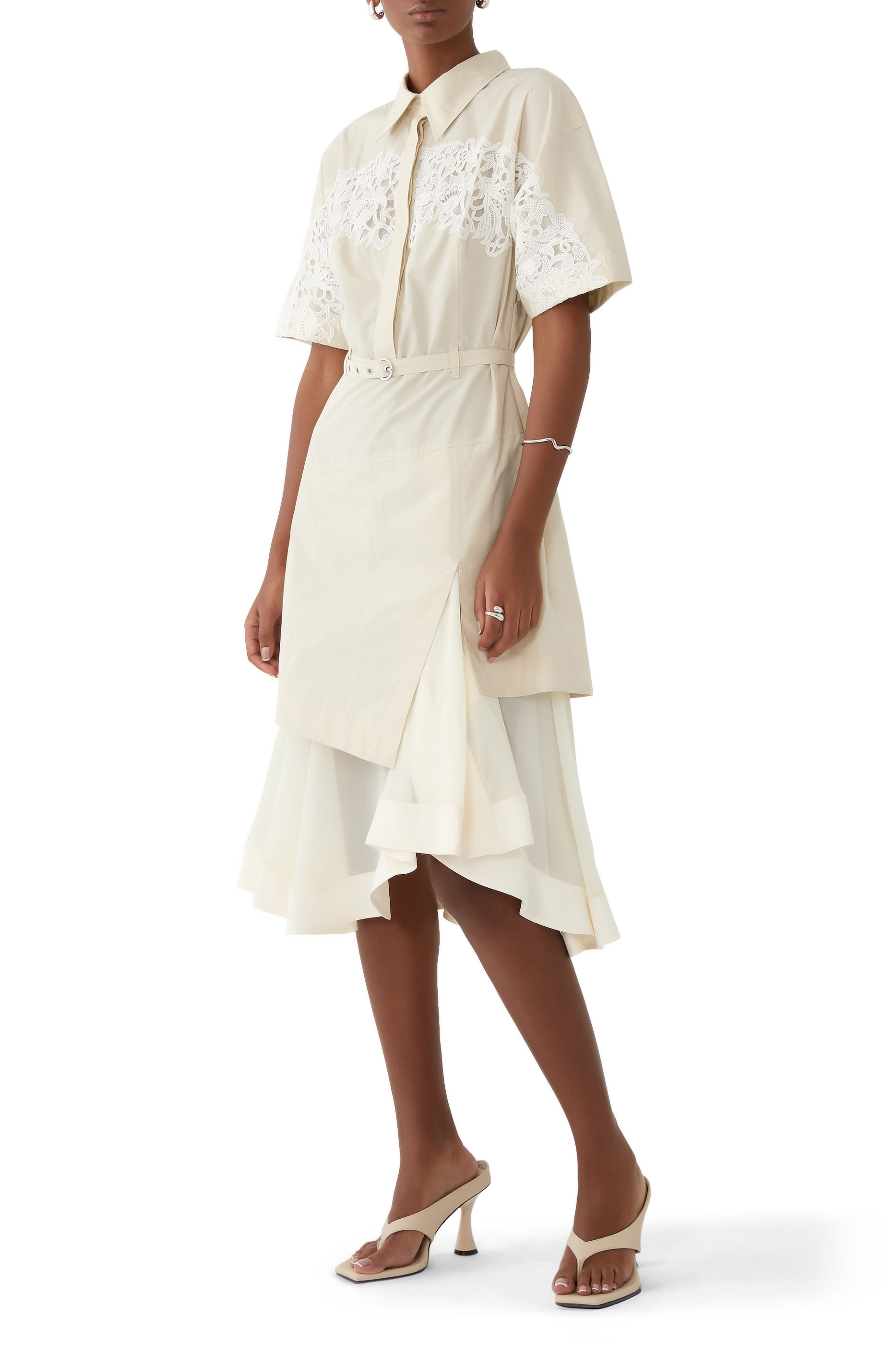 Cascade Hem Shirt Dress with Lace