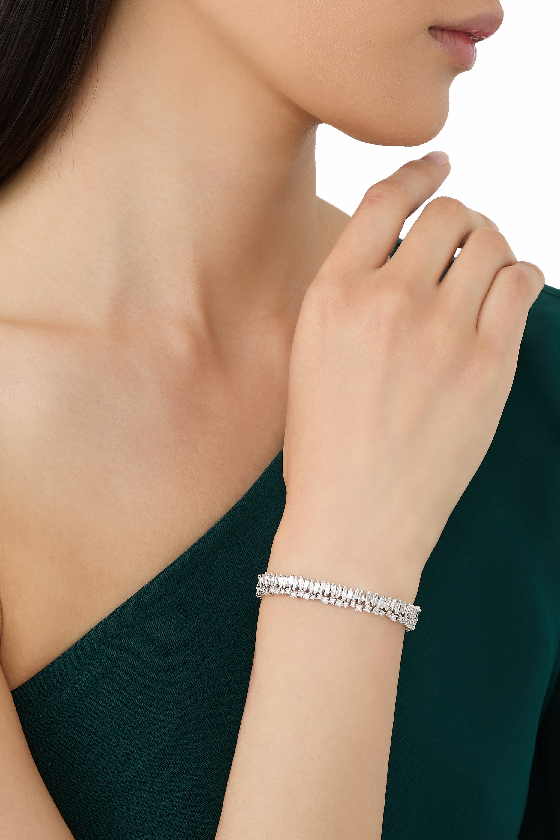 Short Stack Tennis Bracelet, 18k White Gold & Diamonds