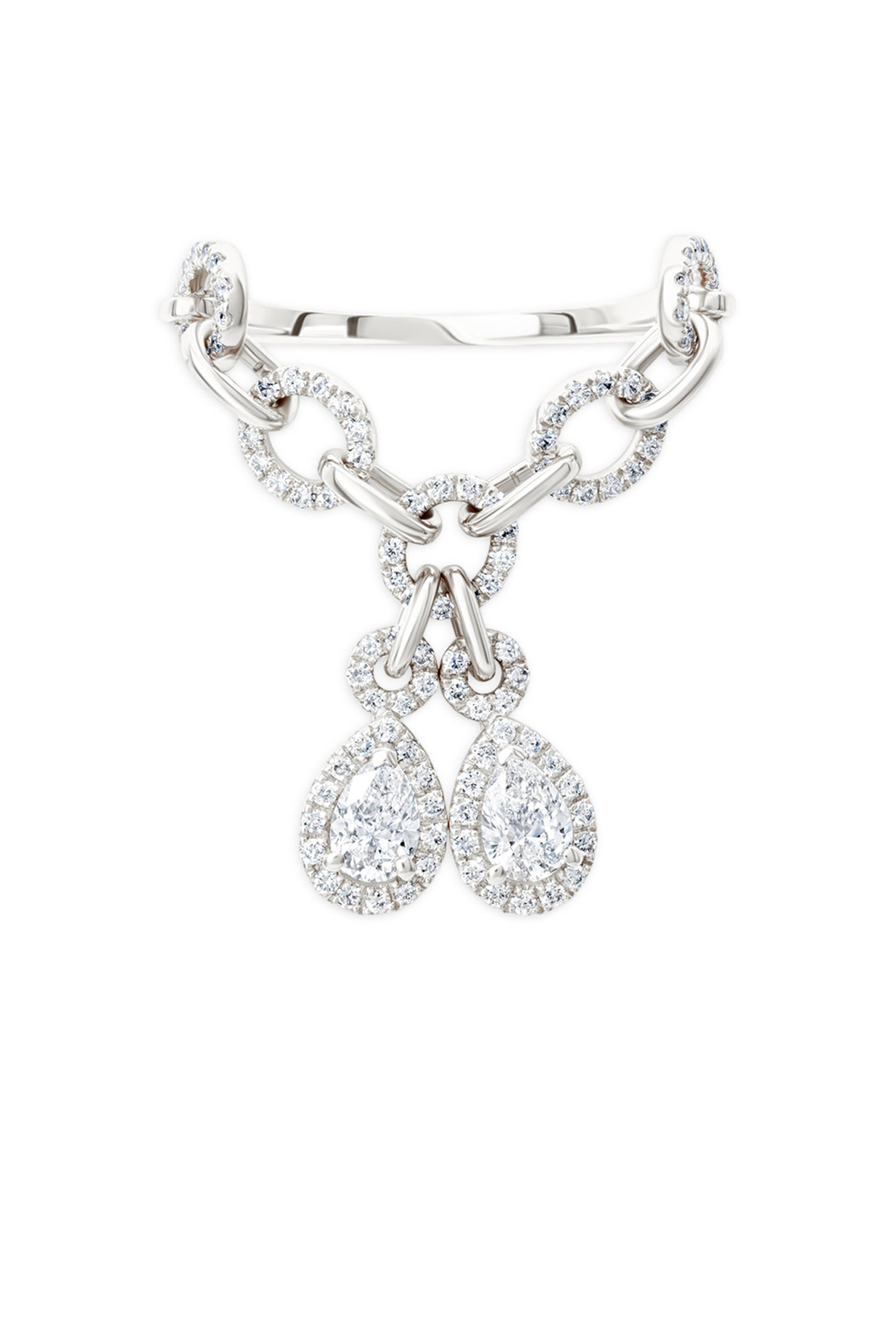 Double Chaines Ring, 18k White Gold & Diamonds