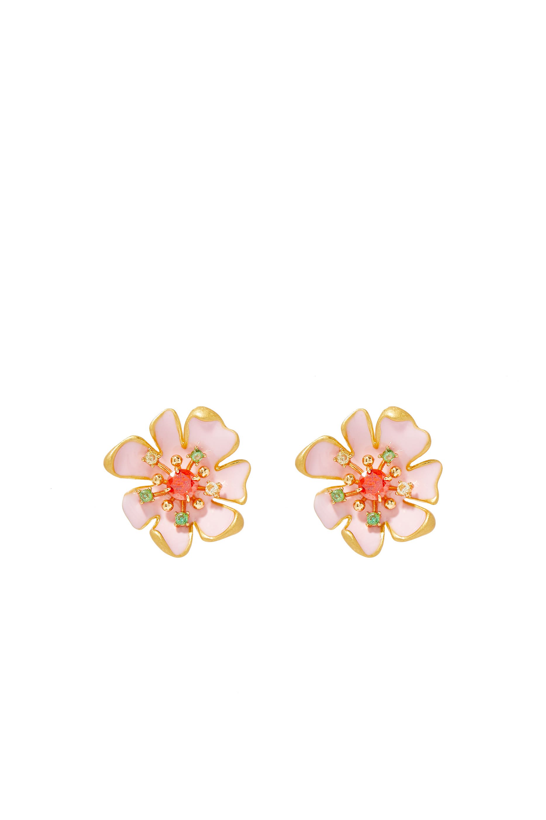 Bloom in Color Statement Studs, Plated Brass & Cubic Zirconia and Enamel