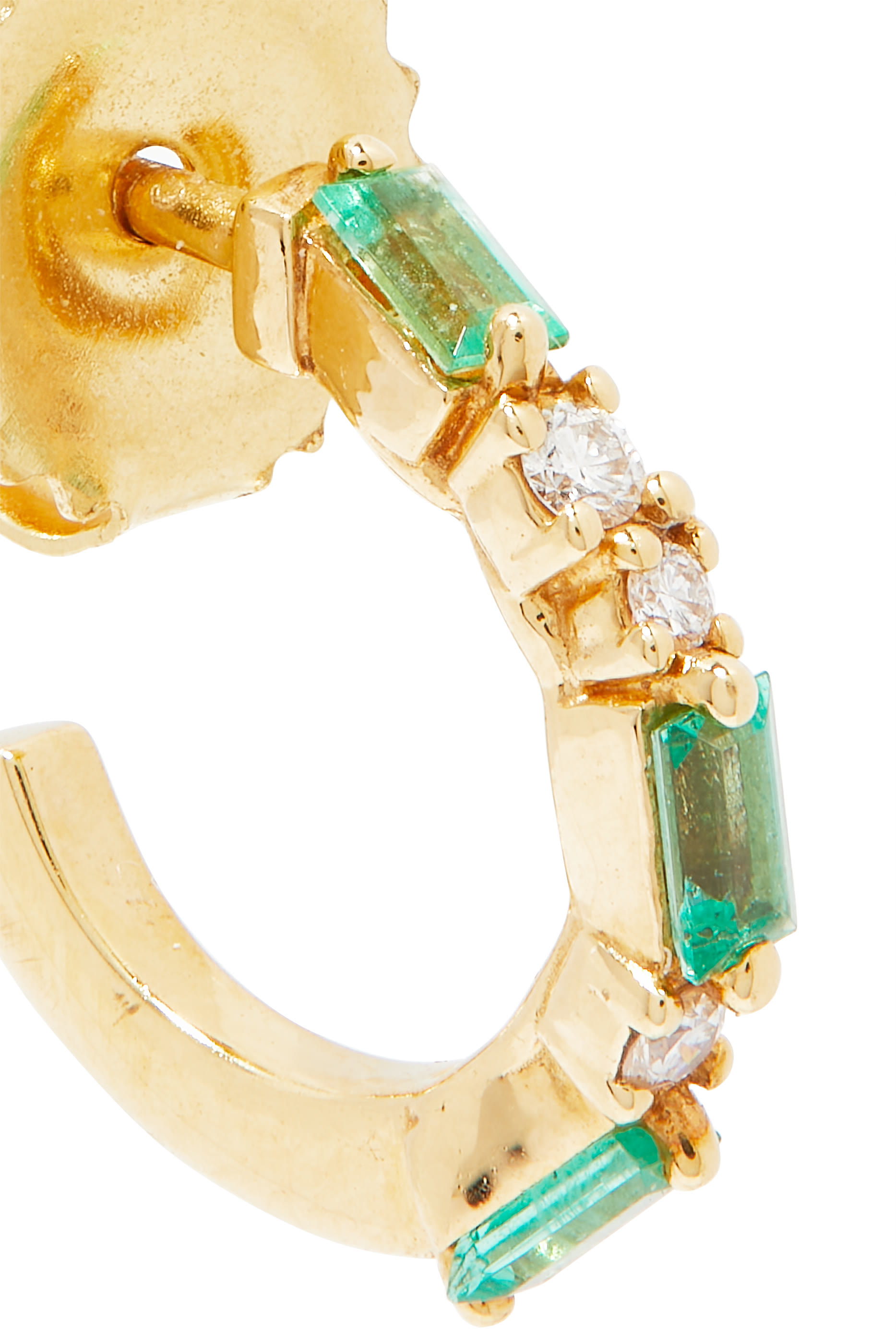 Thin Mini Emerald And Diamond Hoop Earrings
