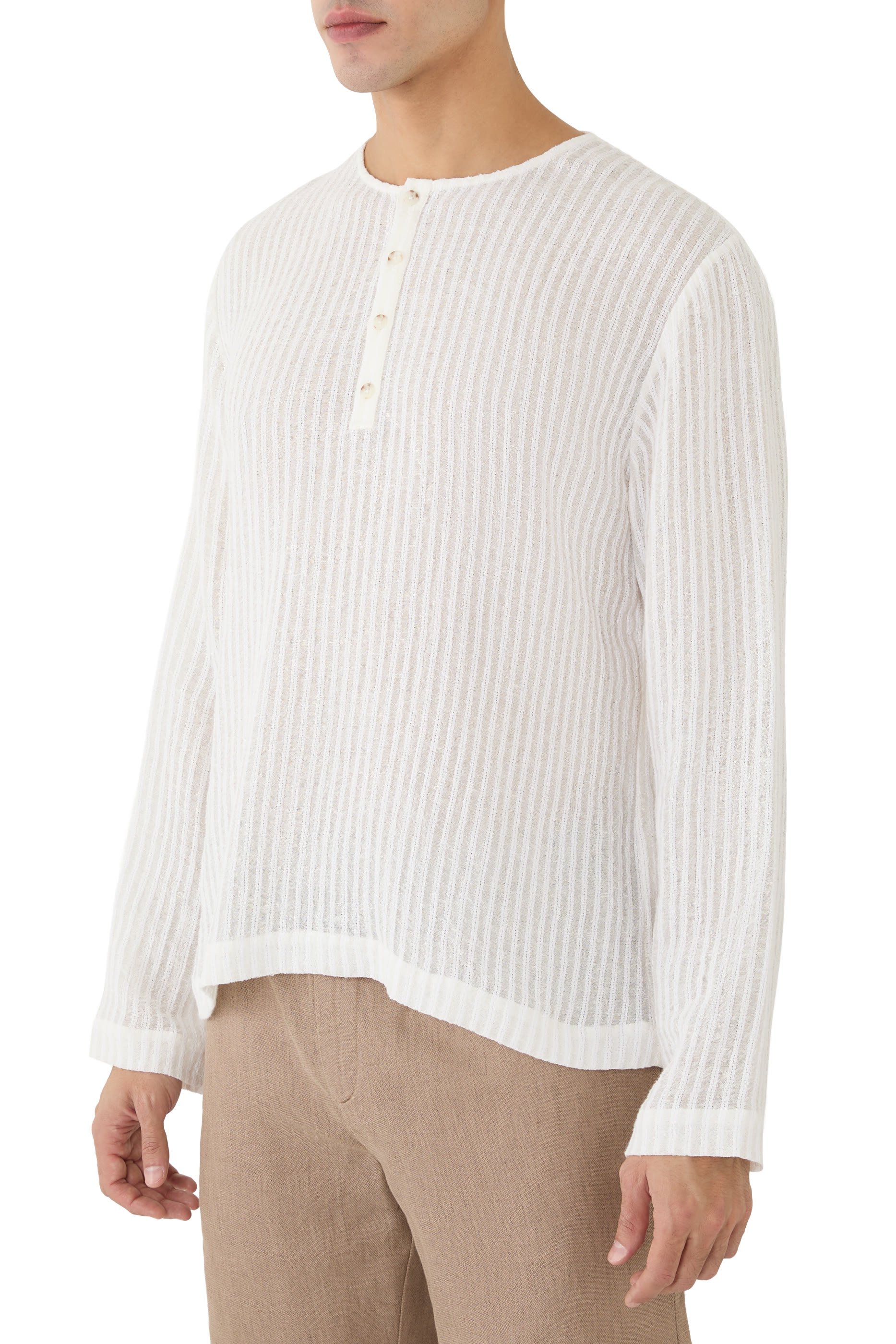 Sheer Stripe Linen Woven Henley