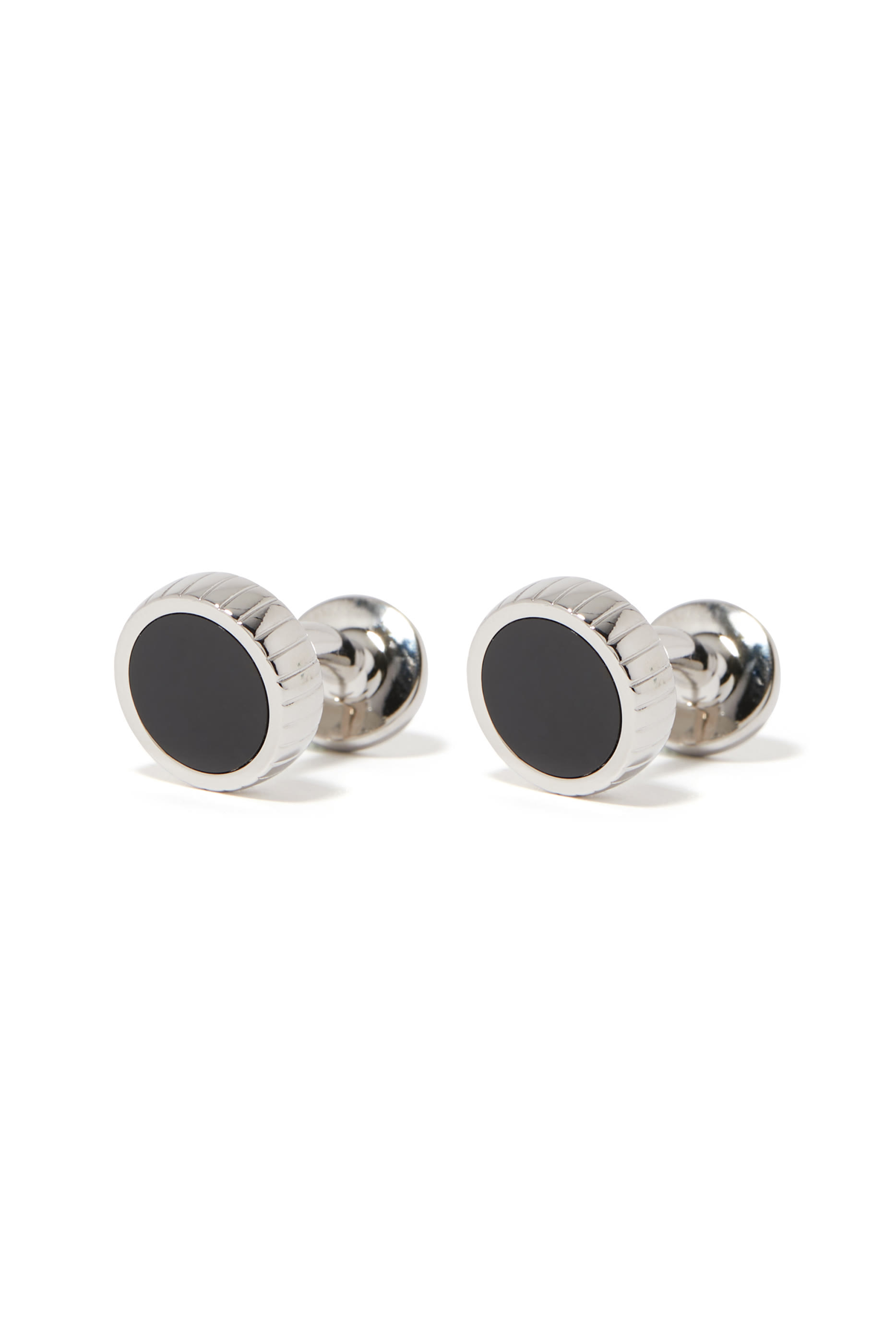 Round Cufflinks with Enamel Insert and Etched Logo