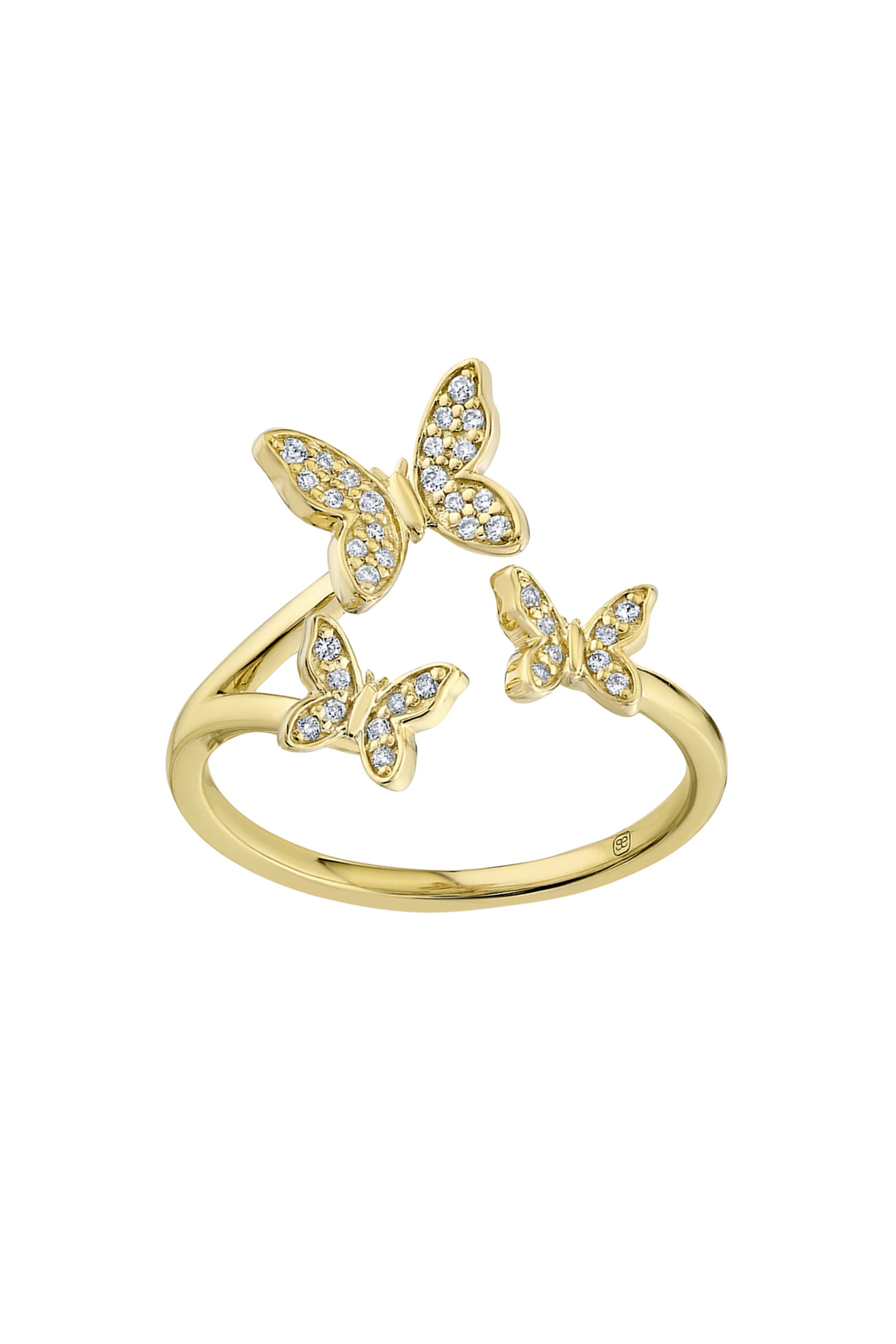 Butterfly Cuff Ring, 14K Yellow Gold & Diamonds