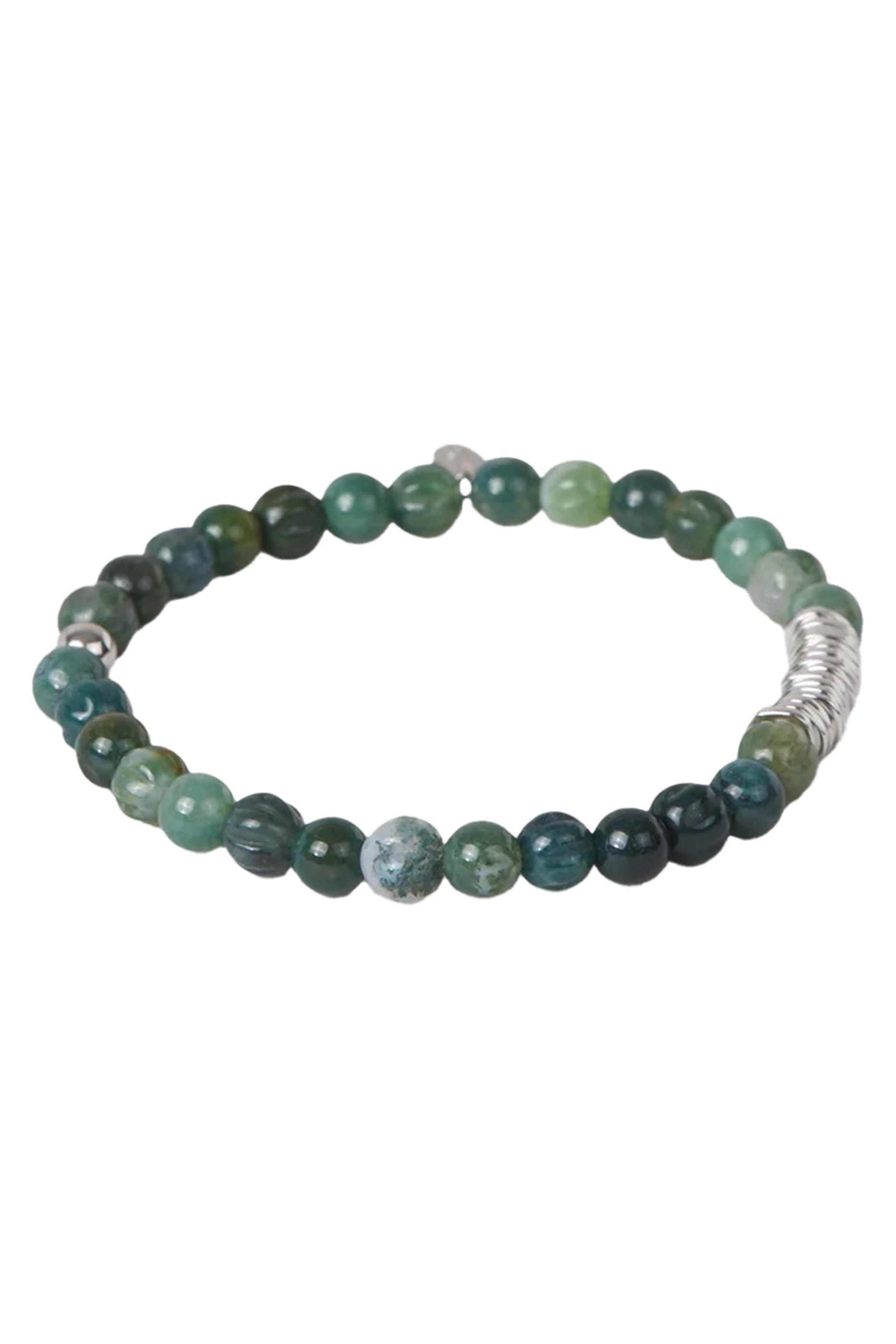 Classic Discs Beaded Bracelet, Rhodium-Plated Sterling Silver & Moss Agate