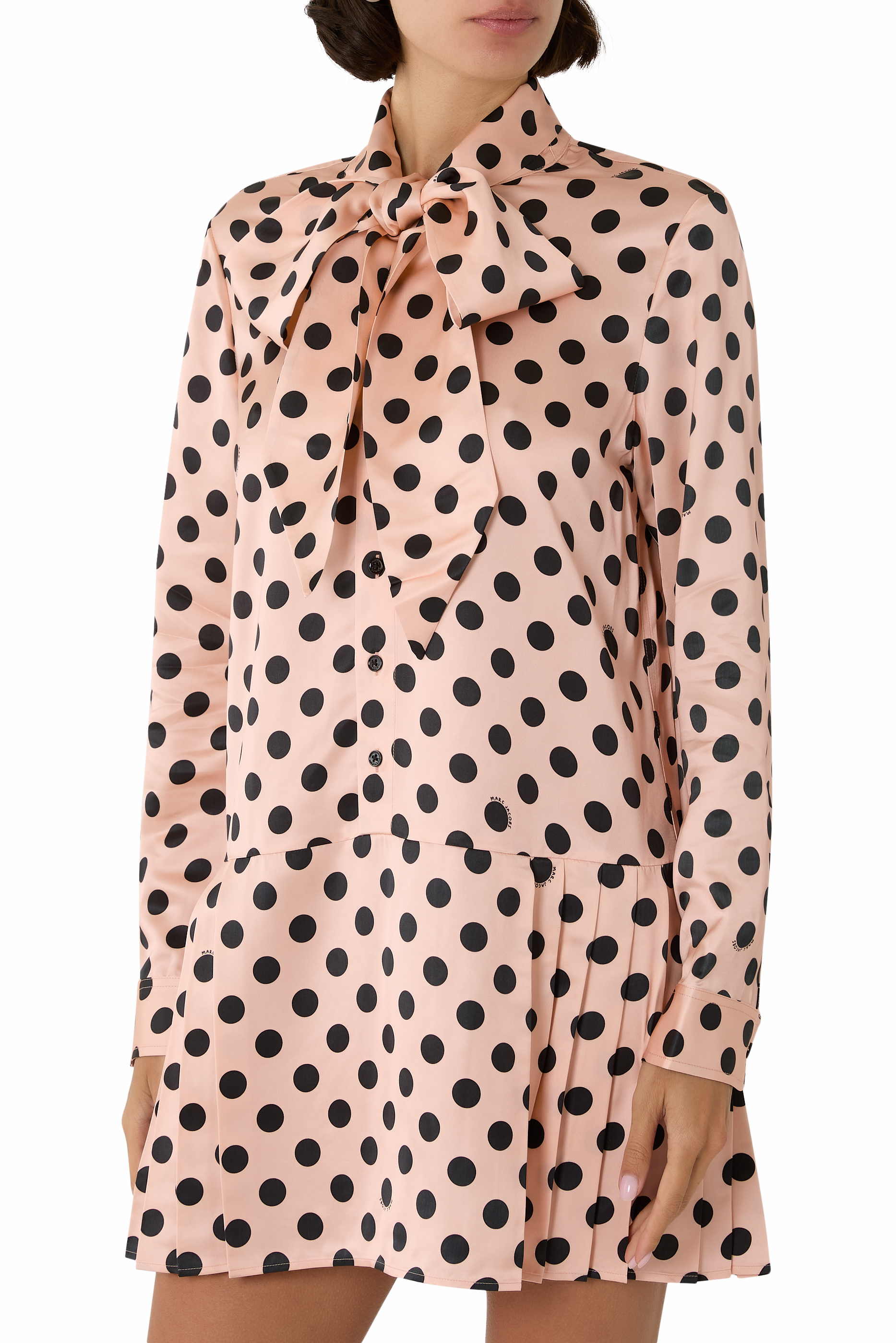 Dots Bow Pleated Dress