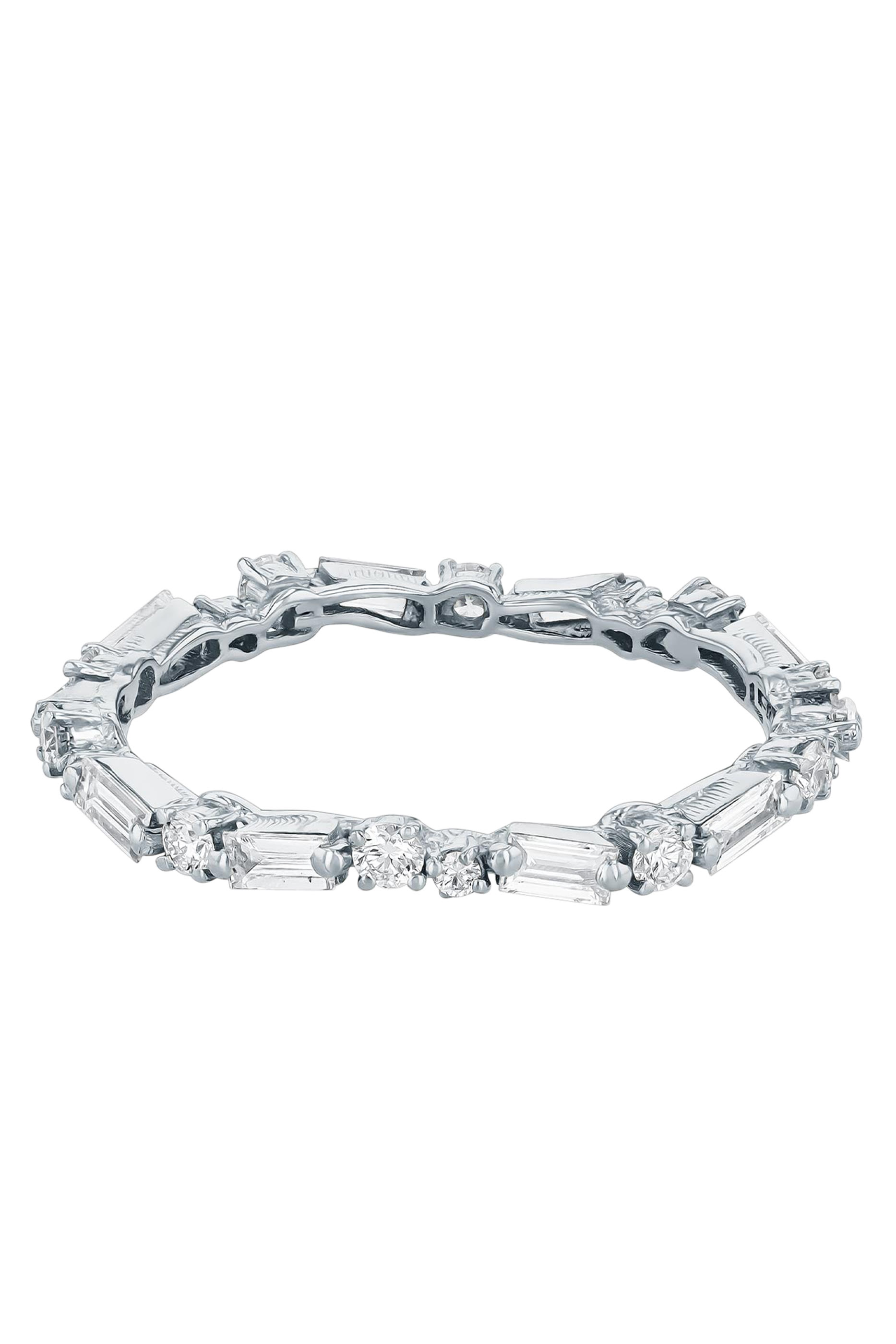 Alternating Baguette and Round Diamond Eternity Ring, 18k White Gold & Diamonds