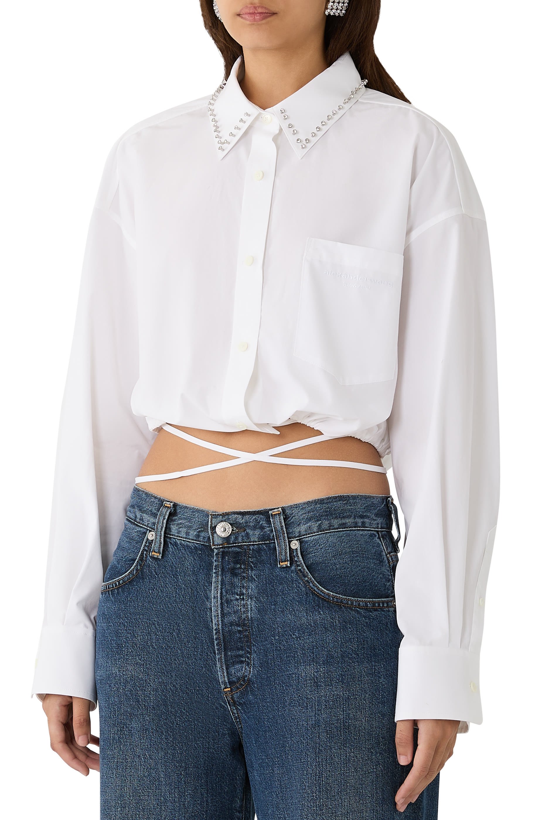 Crystal Stud Cropped Shirt
