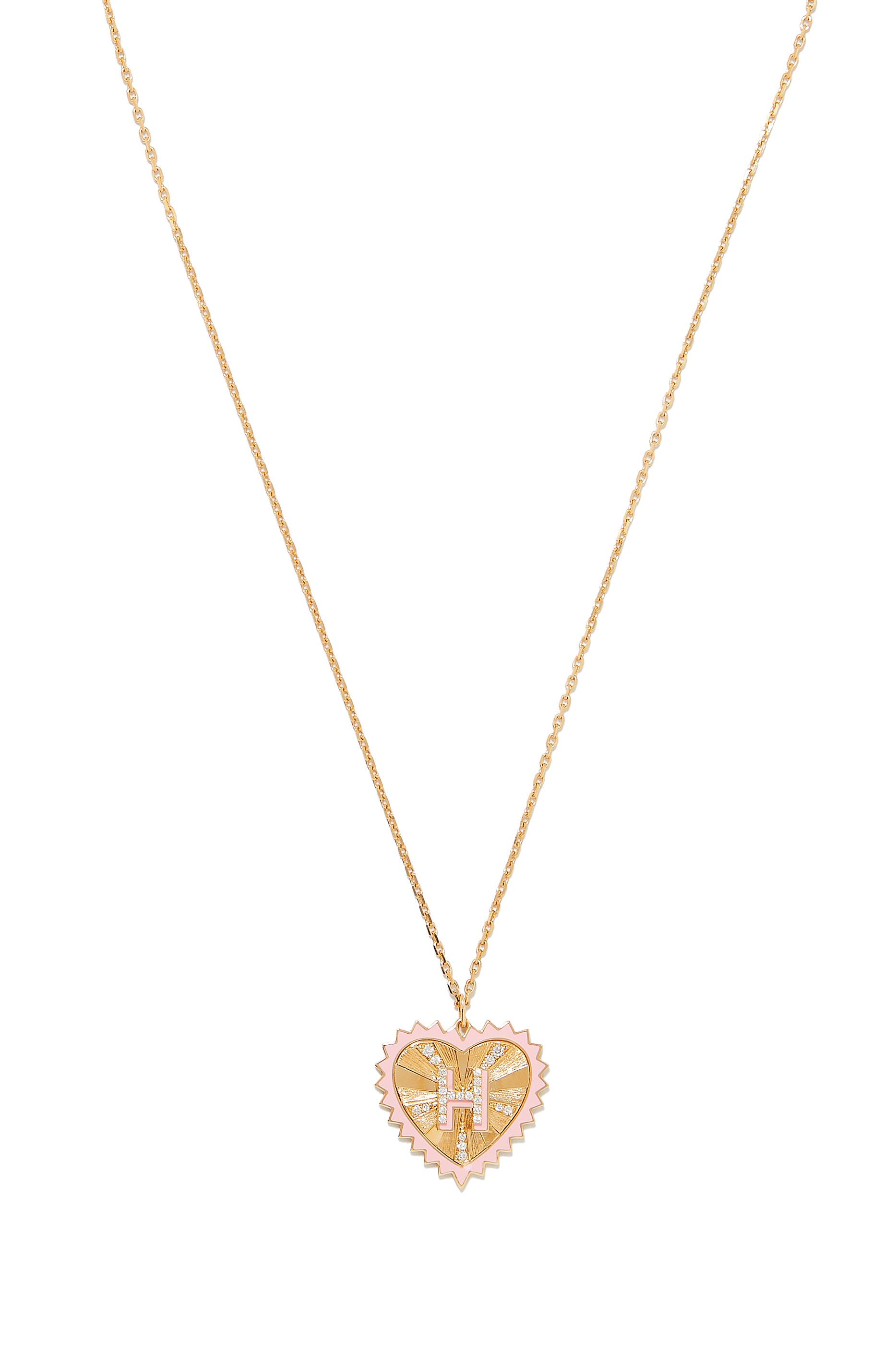 Heart Letter Necklace, 18k Yellow Gold & Diamond