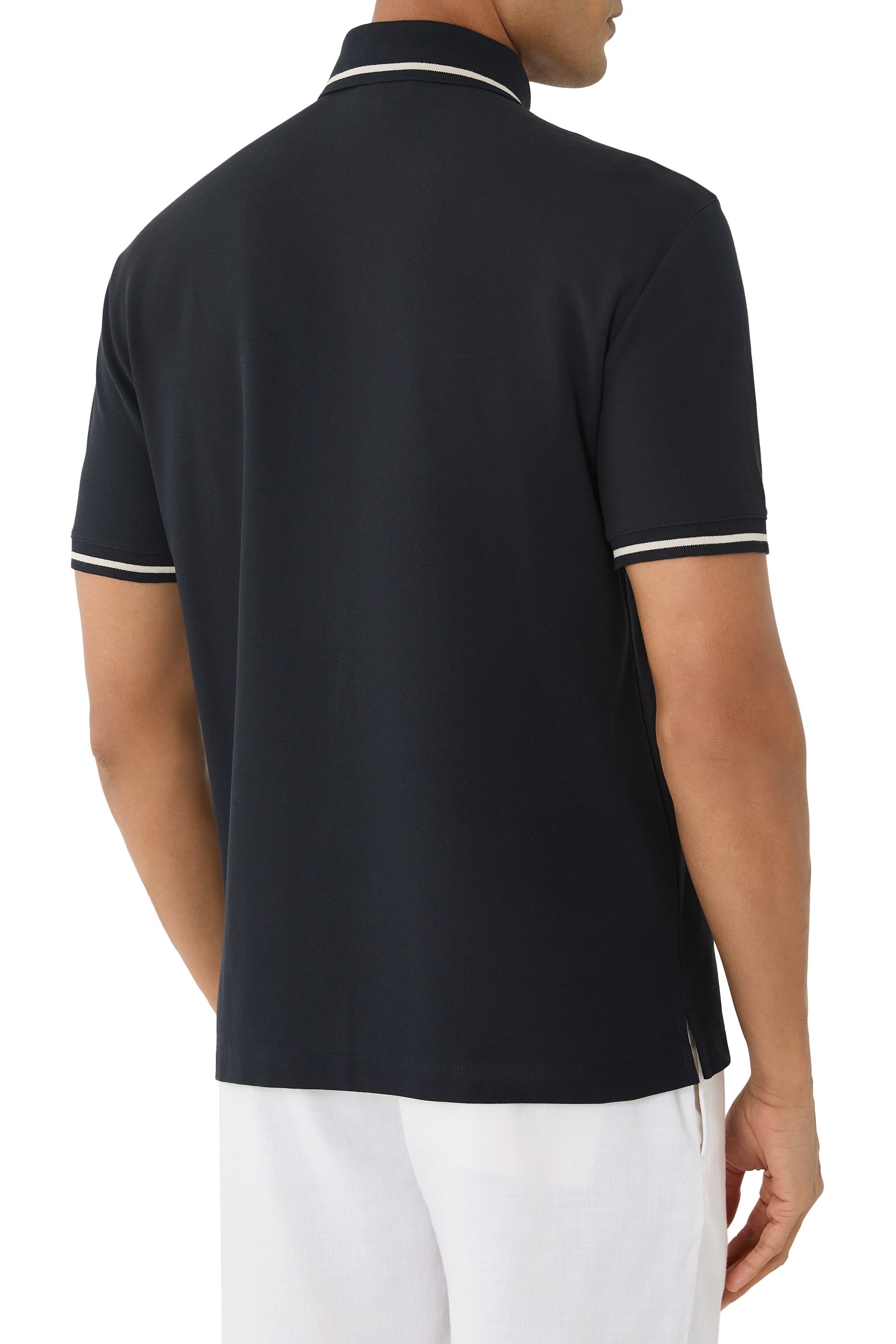 Piqué Polo Shirt with Micro Eagle Embroidery and Trim