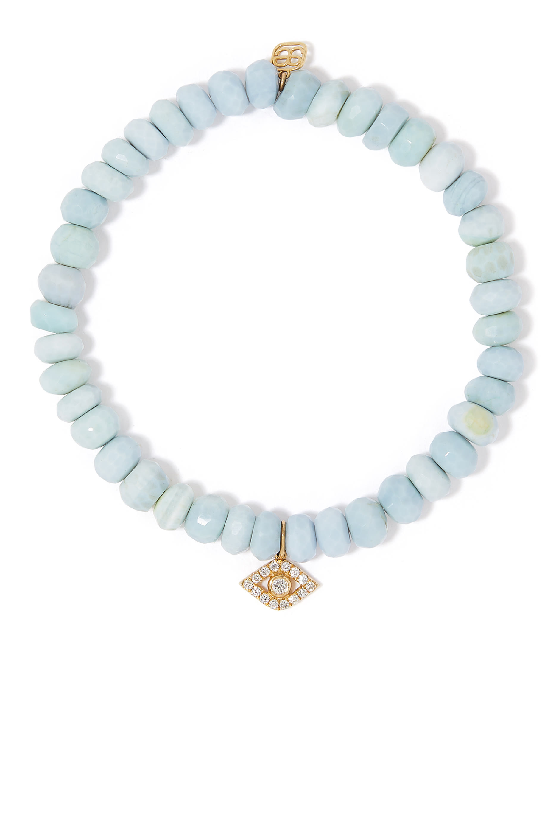 Large Evil Eye African Beaded Bracelet, 14K Yellow Gold with Diamonds & Opal