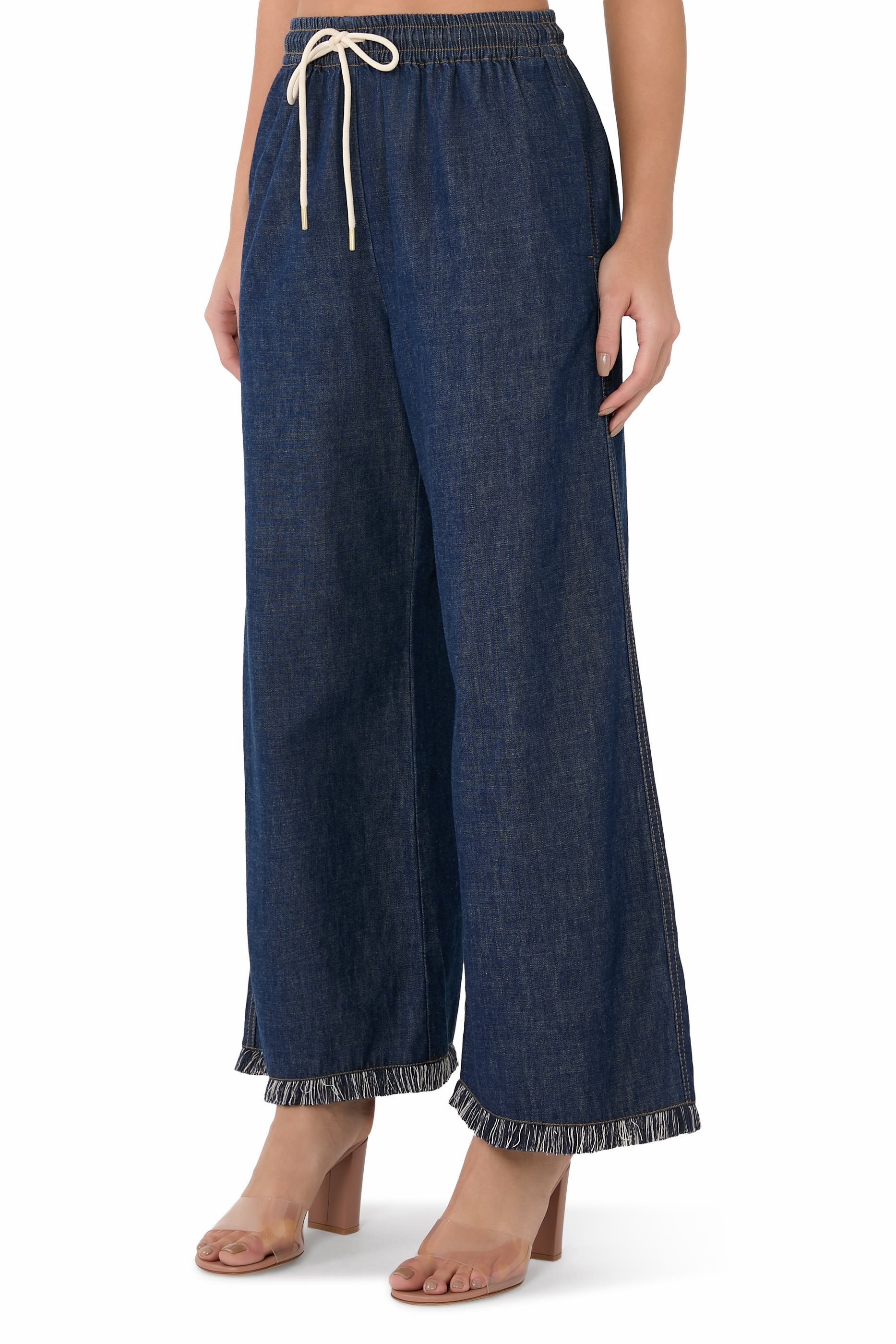 Rhiannon Fringed Denim Wide-Leg Jeans