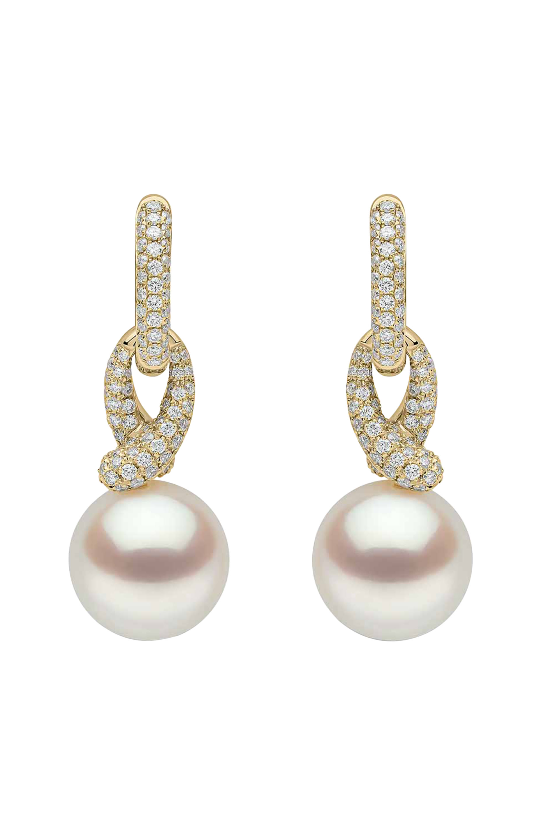 Jazz Twist Earrings, 18K White Gold with South Sea Pearl & Diamonds