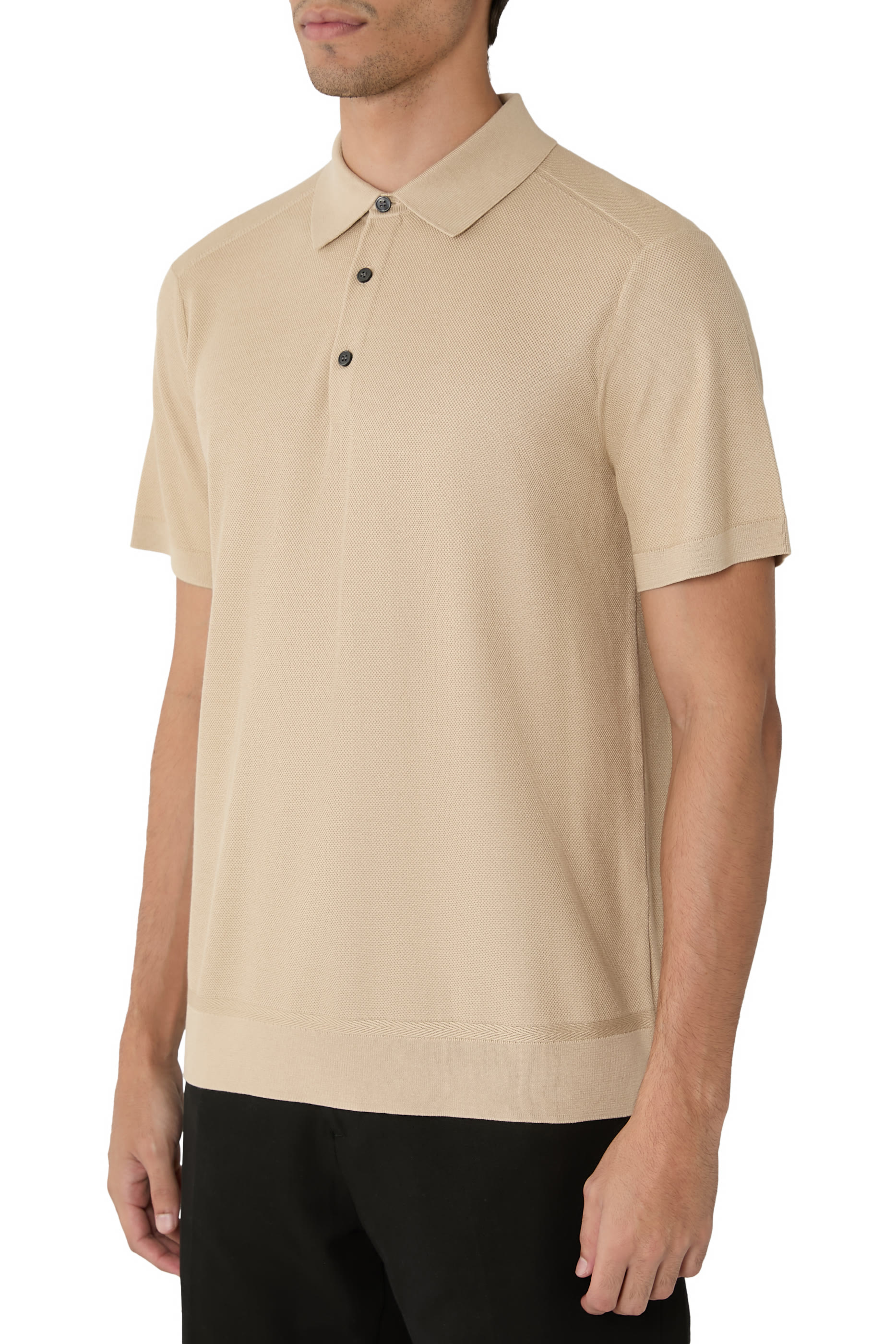 Three-Button Knit Polo Shirt