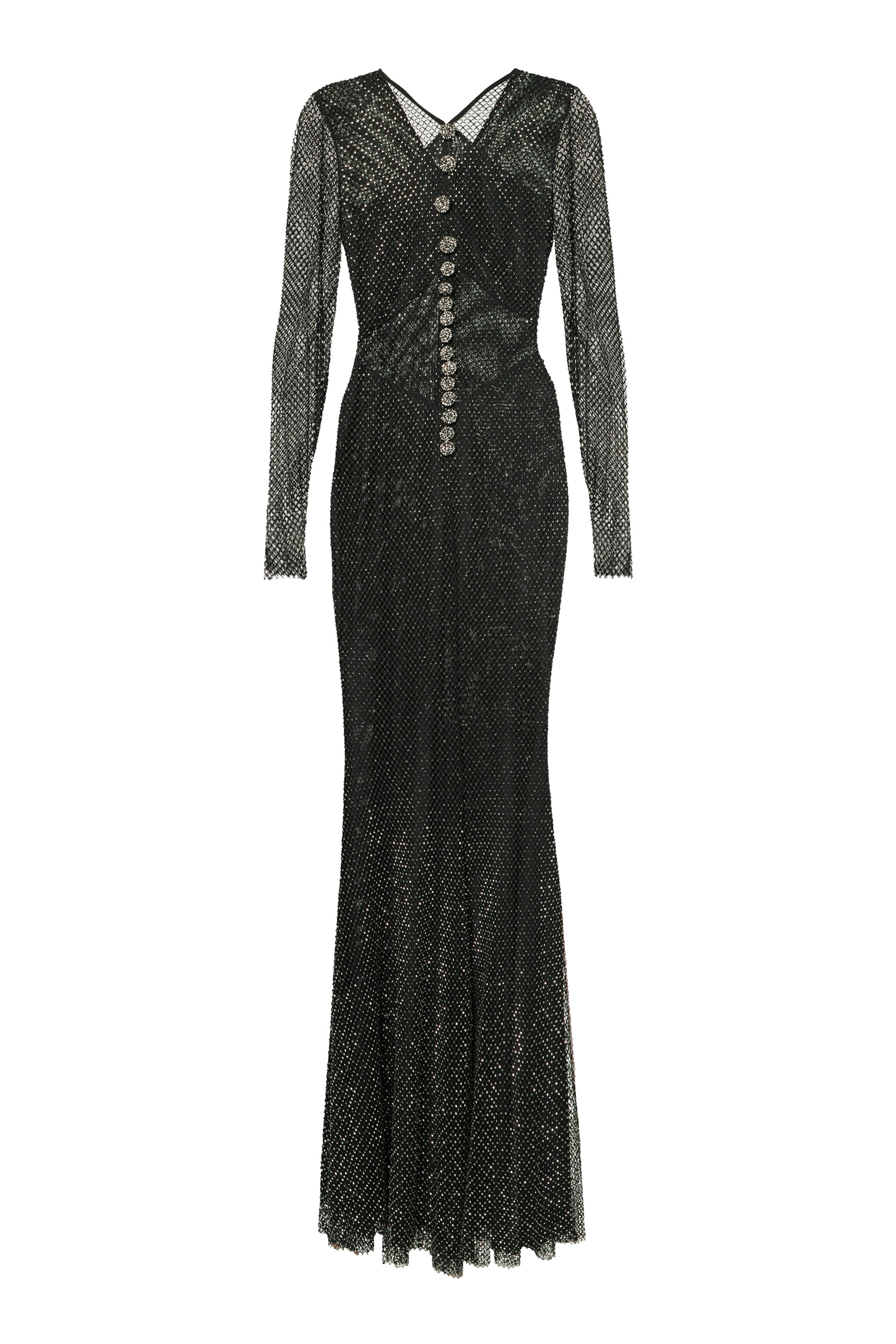 Rhinestone Fishnet Crossover Maxi Dress