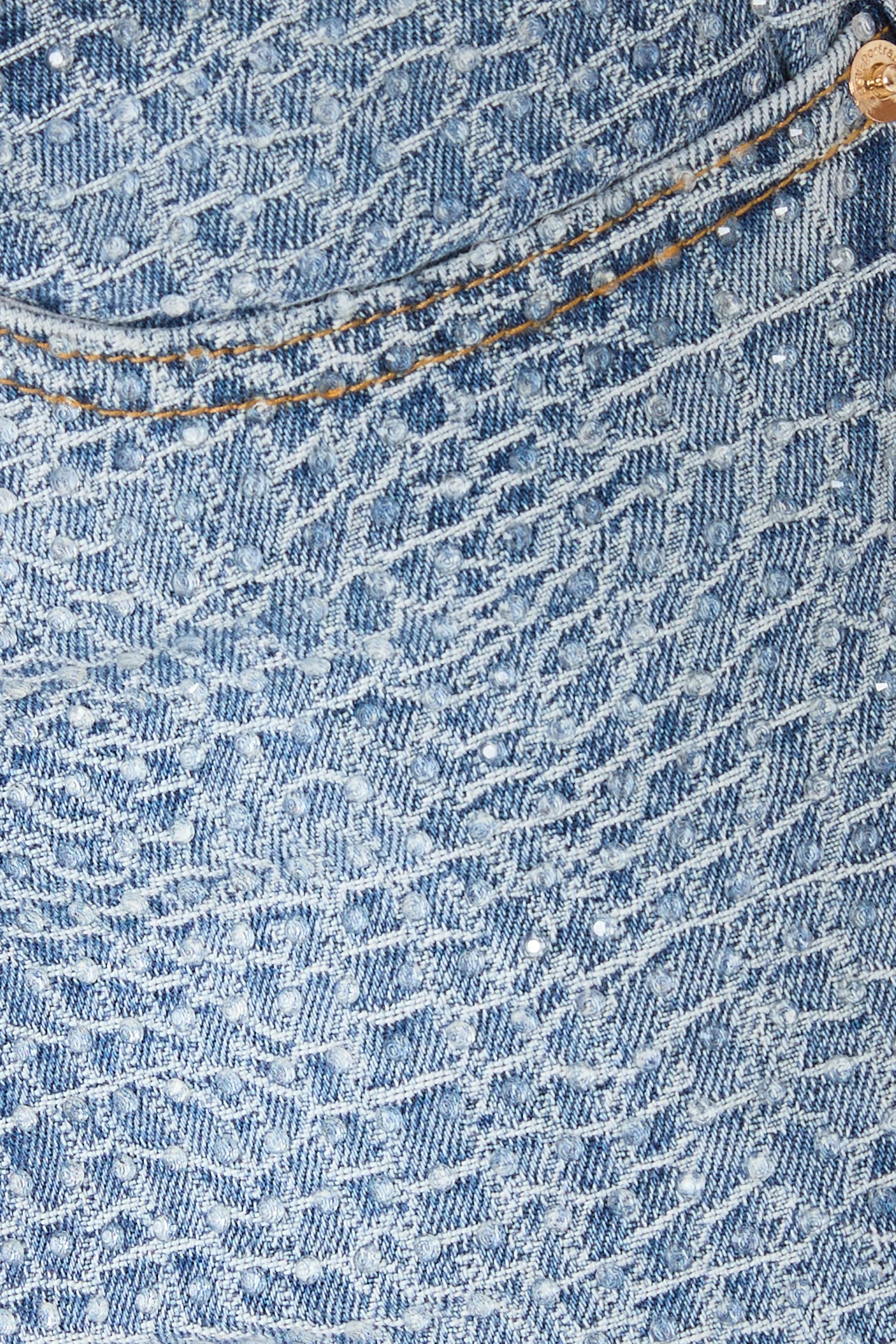  Rhinestone Croc Effect Denim Shorts