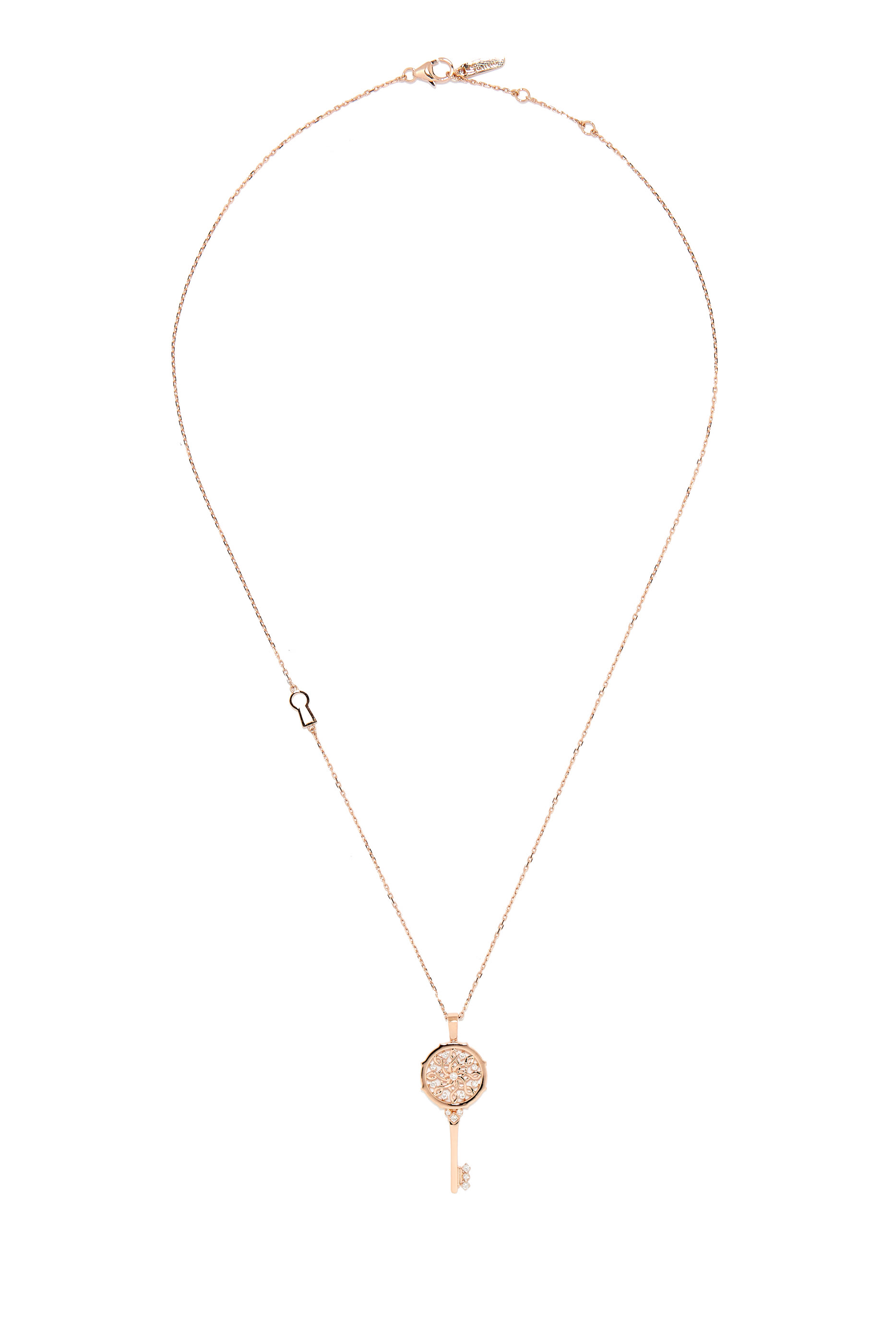 Muftah Turath Small Key Necklace, 18k Pink Gold & Diamonds