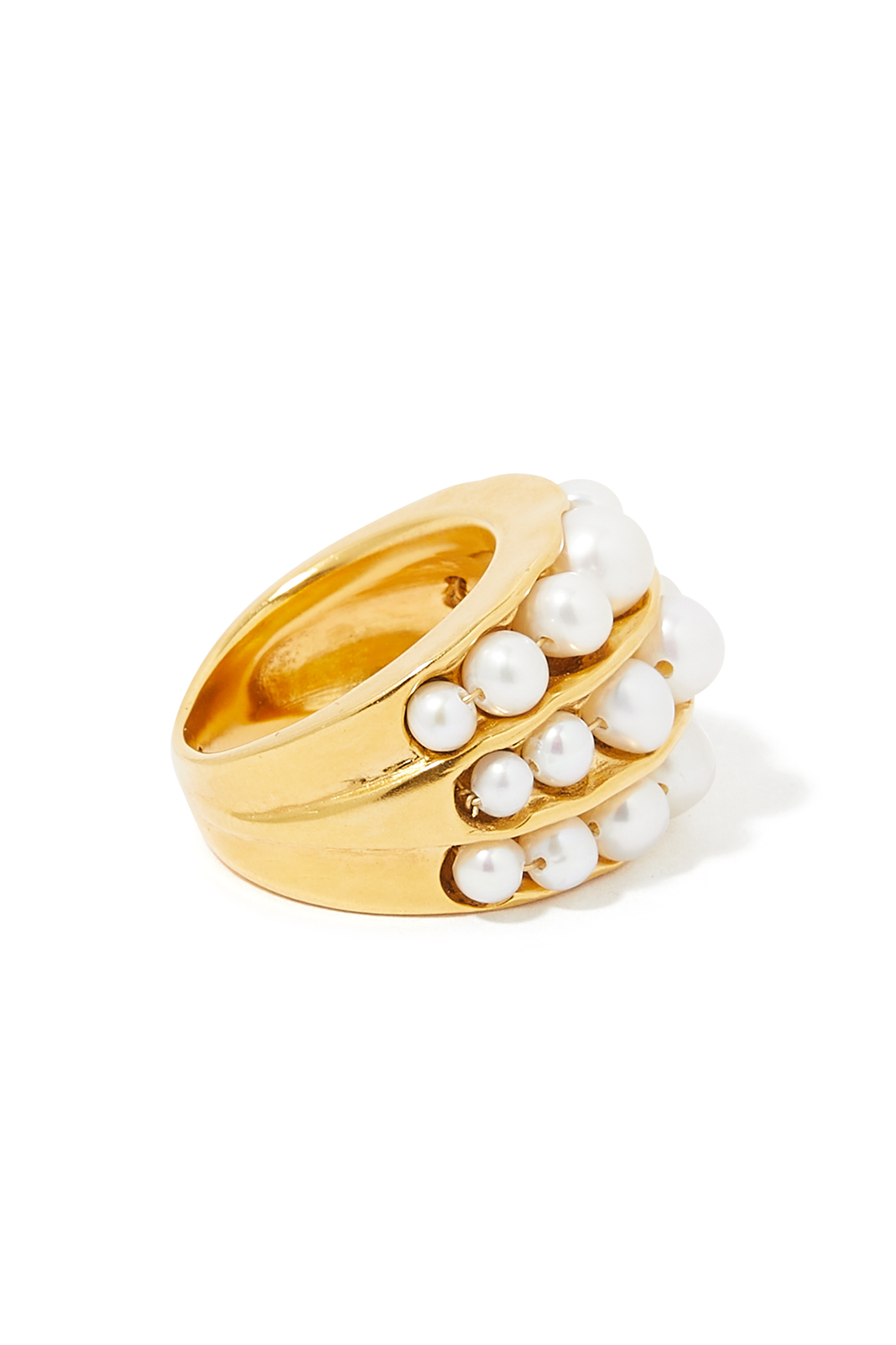 Graine de Gemmes Ring, 24k Gold-Plated Brass & Freshwater Pearls