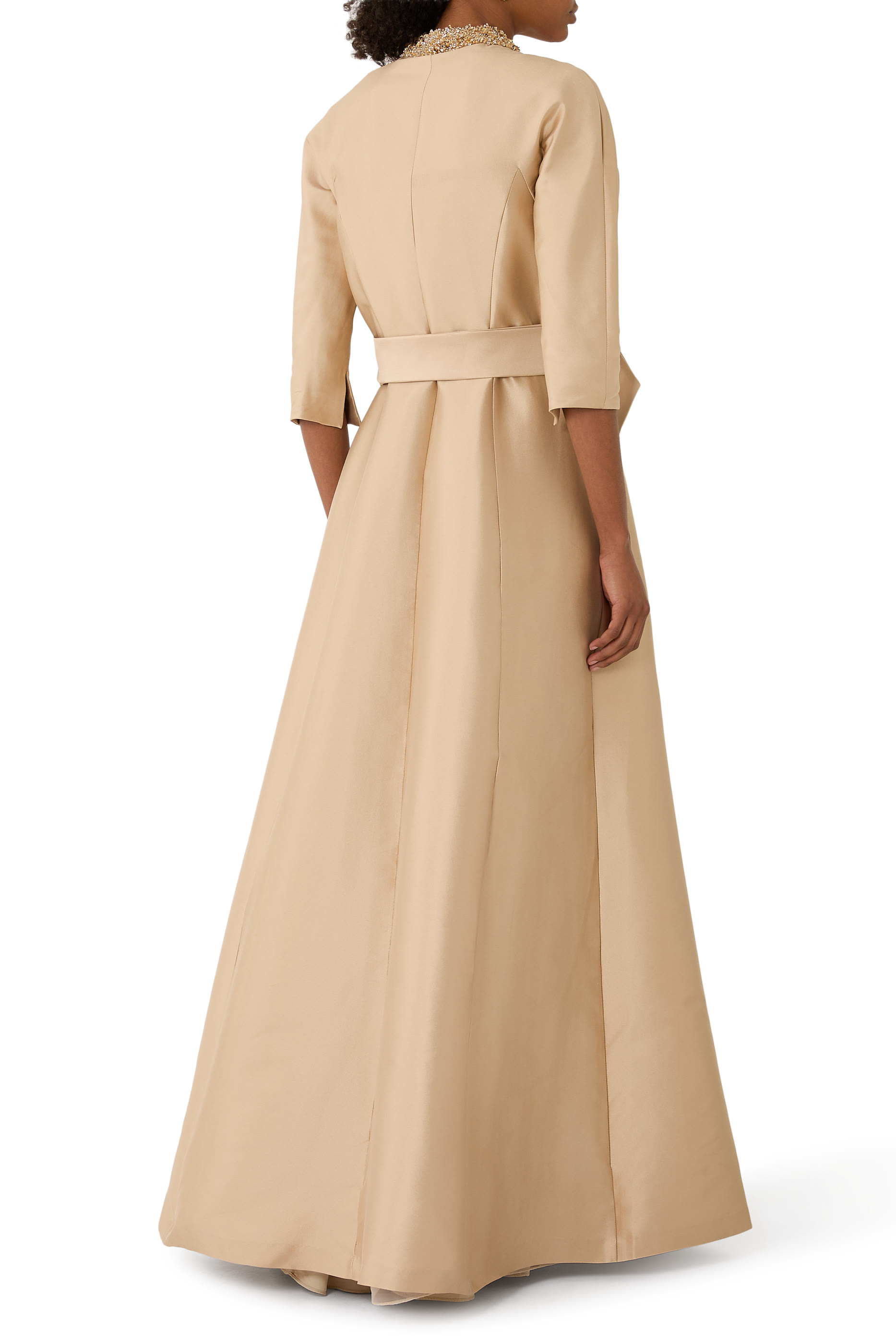 Mikado Bead Collar and Pocket Shirt Waist Gown