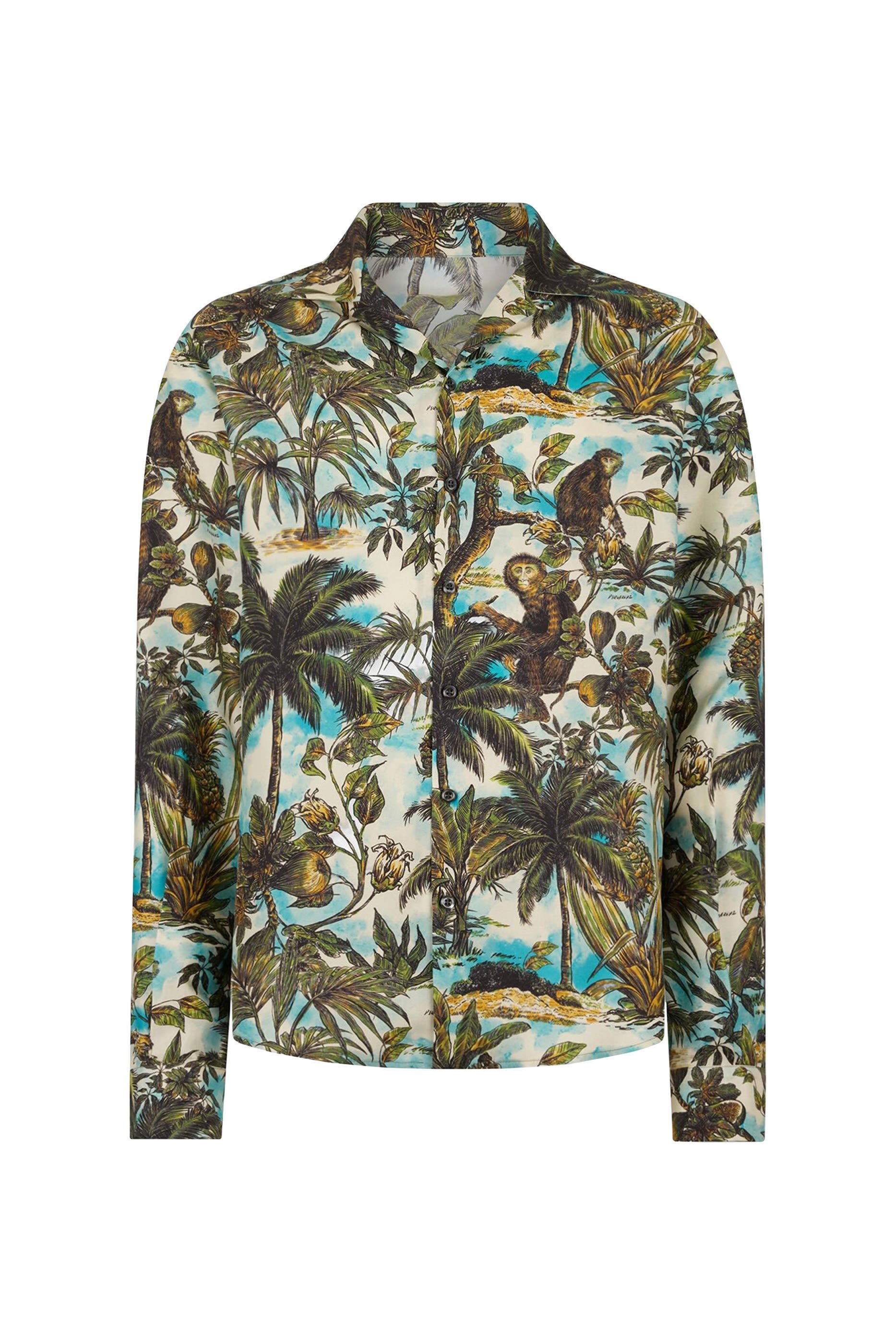Monkey Print Notch Collar Shirt