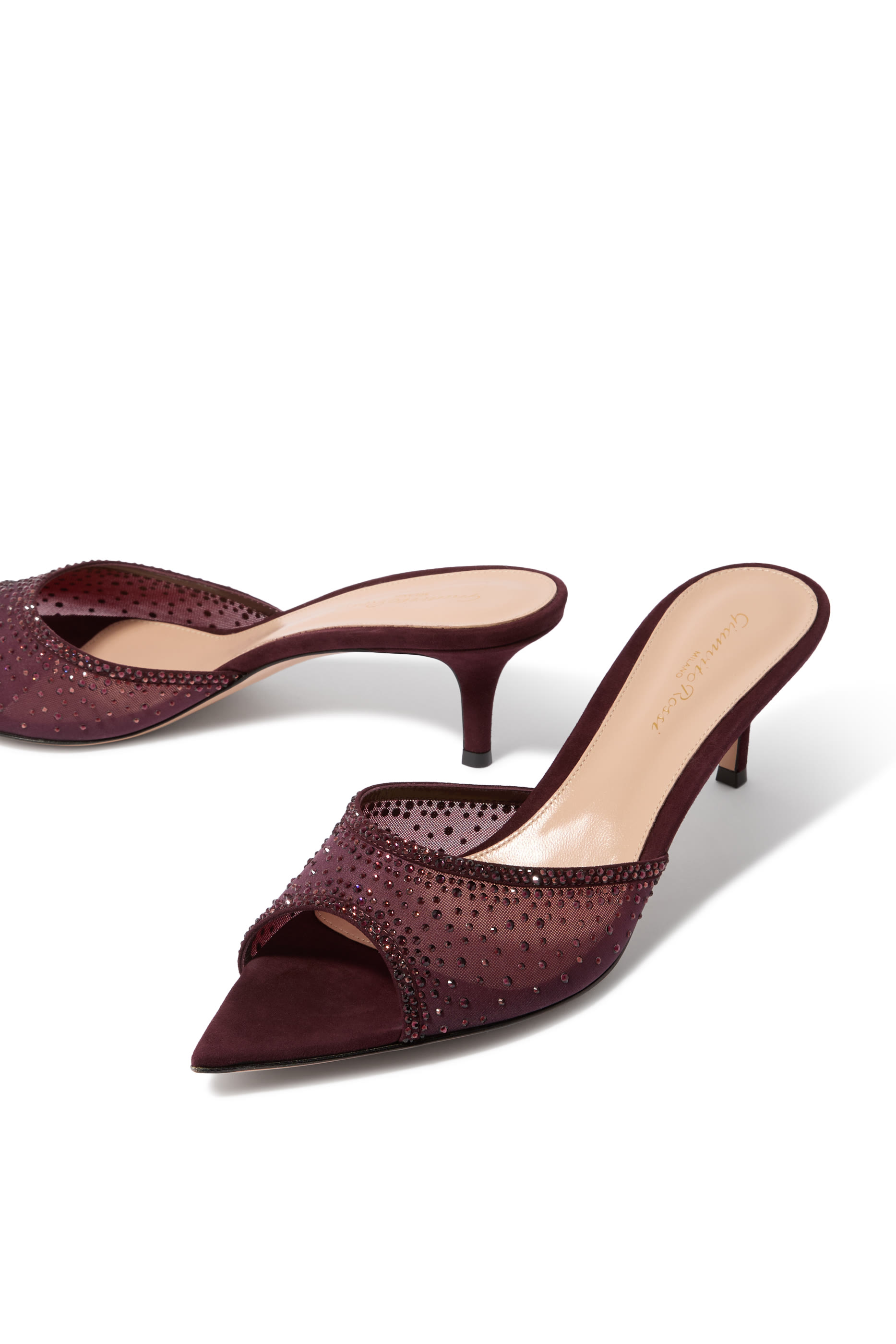 Rania 55 Suede Organza Embellished Mules