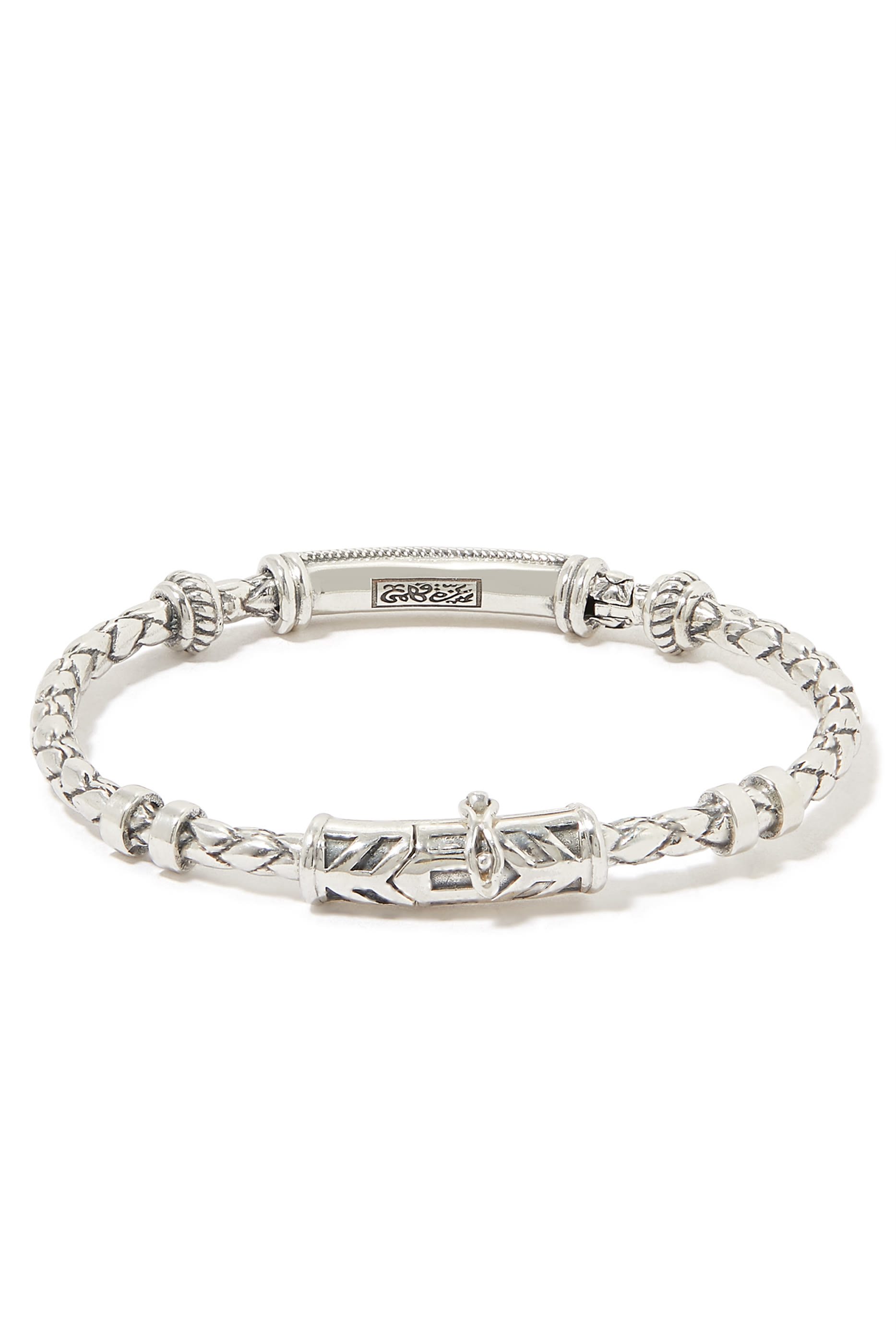 Cabouchon Single Braided Bangle, Silver & Garnet