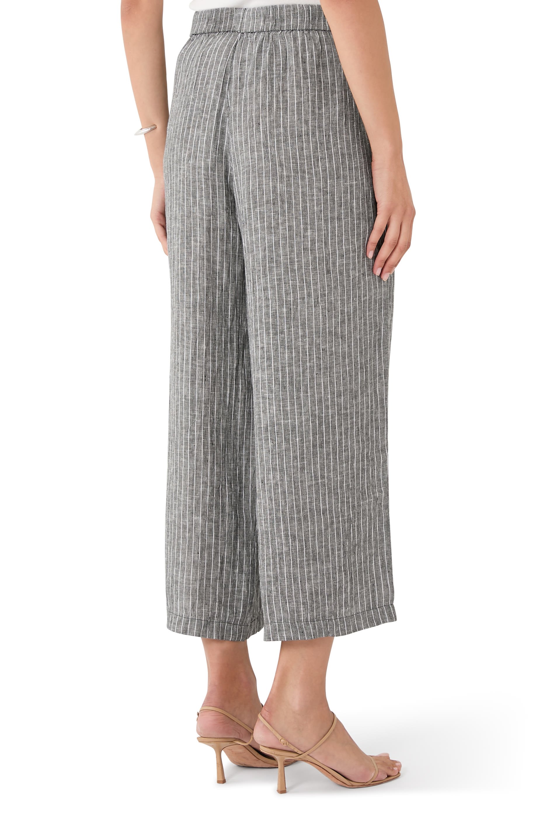 Puckered Organic Linen Wide-Leg Cropped Pants