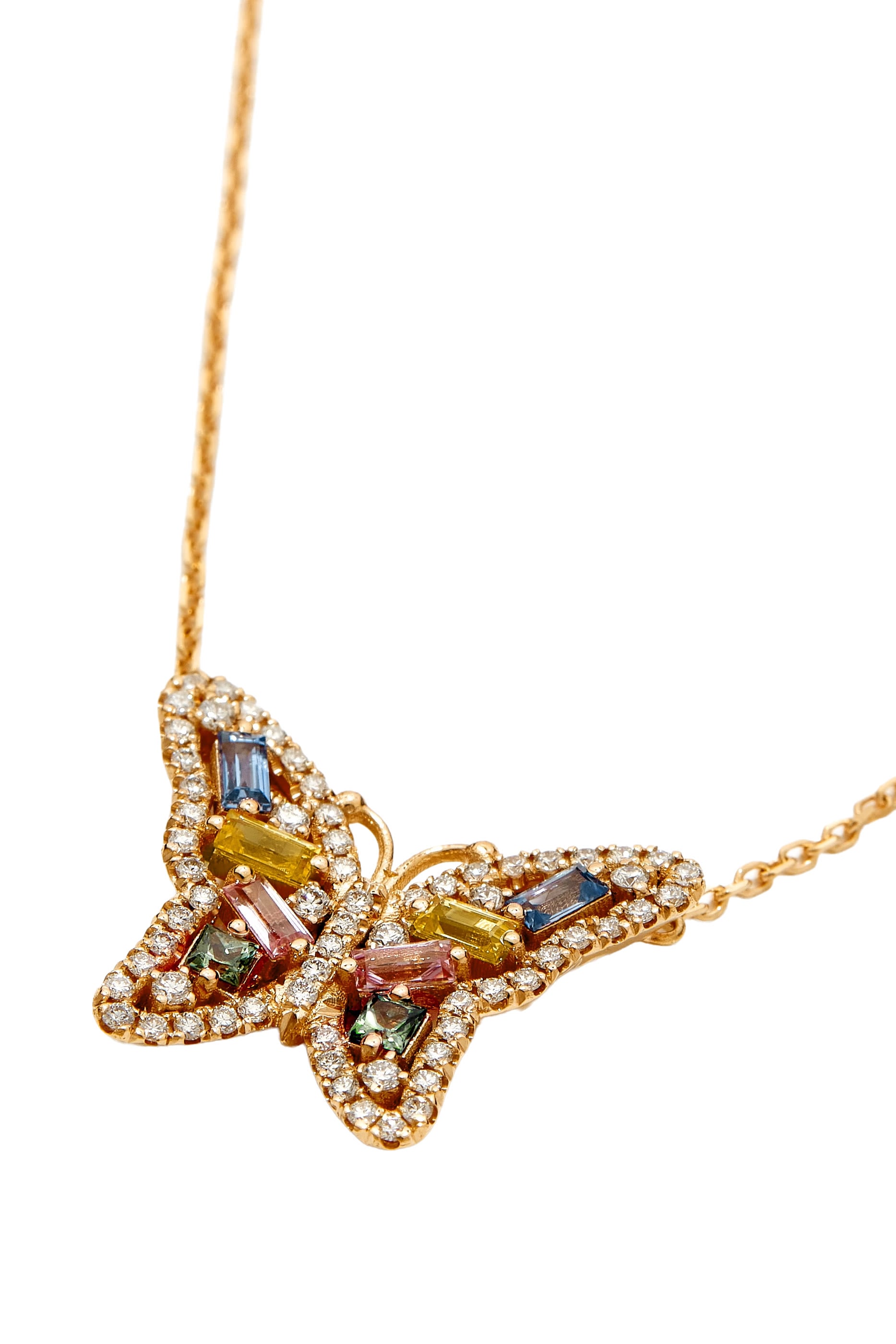 Bold Pastel Sapphire Small Butterfly Pendant, 18k Yellow Gold & Sapphire, Diamonds