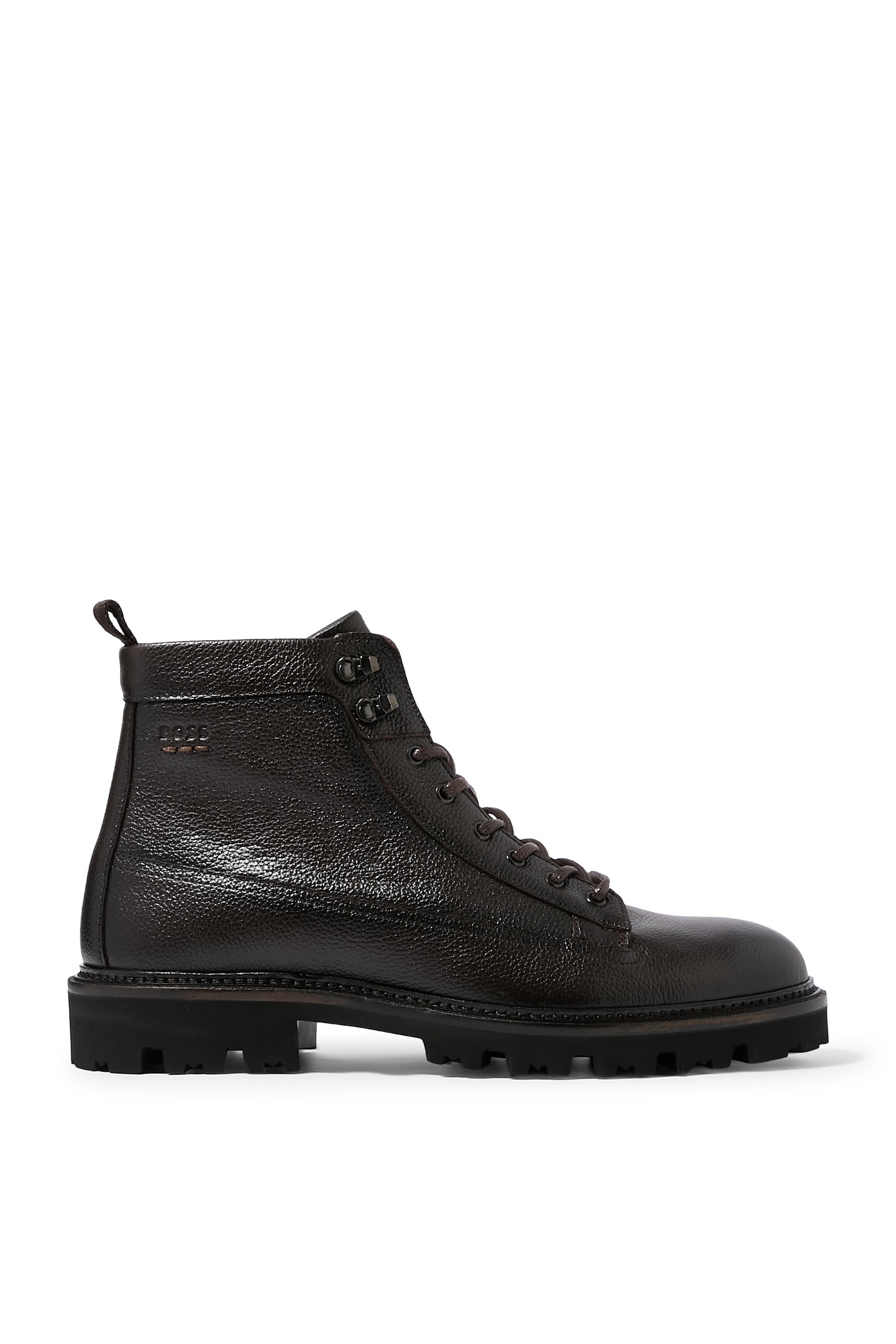 Grained-Leather Half Boots with Hiking-Style Laces