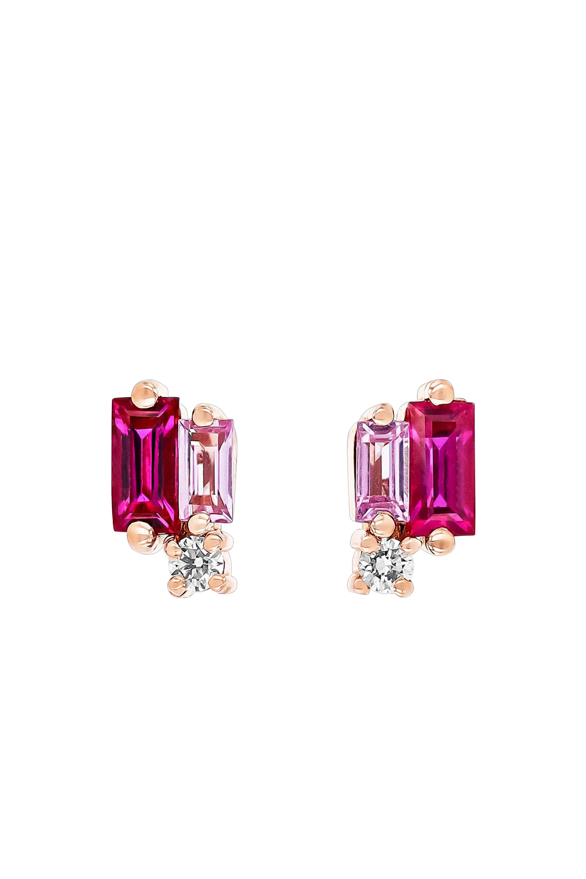 Bold Burst Sapphire Studs, 18k Rose Gold & Sapphires, Diamonds