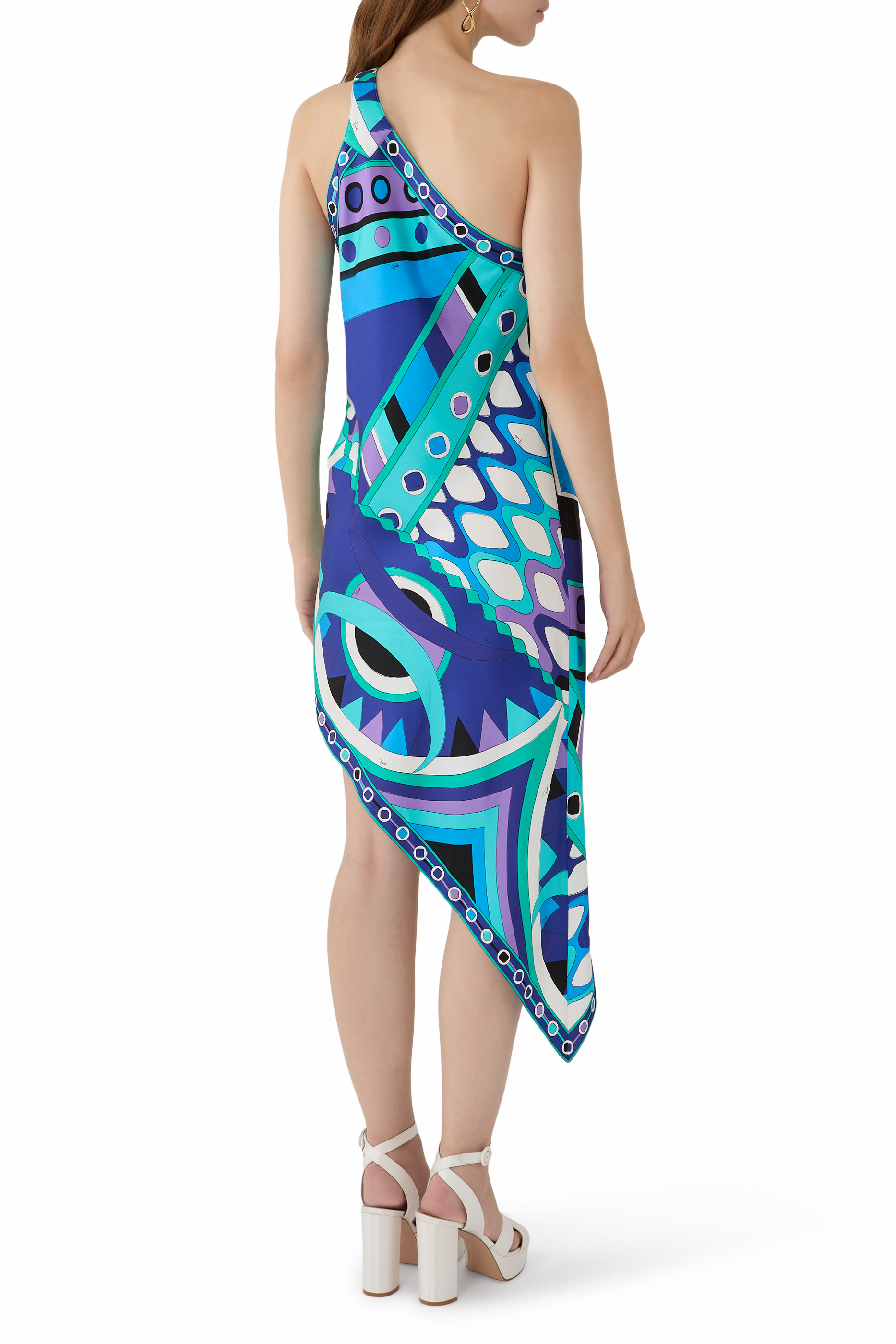  Vivara Print One-Shoulder Silk Dress