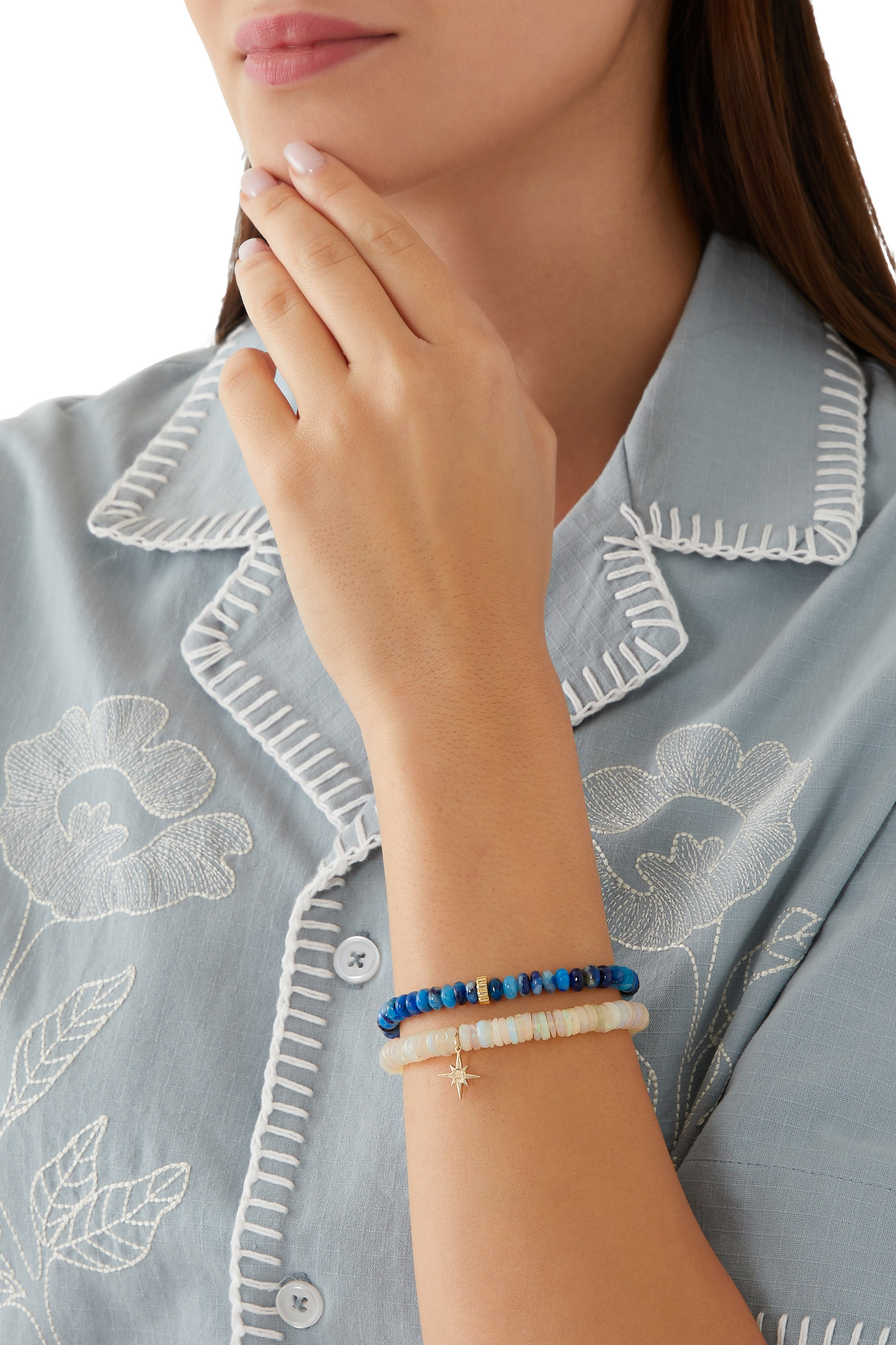 Scallop Rondelle on Afganite Bracelet, 14k Yellow Gold and Diamonds