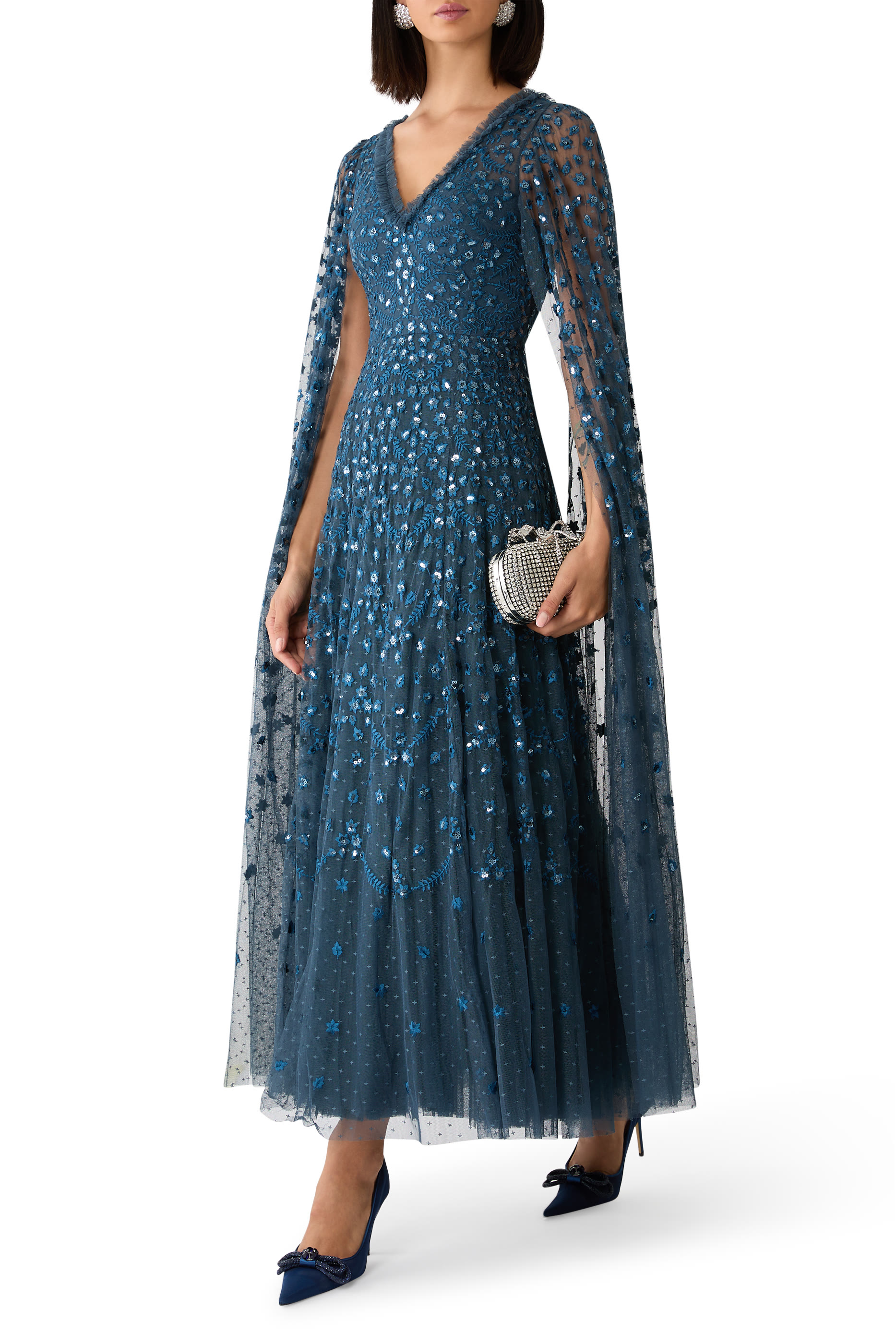 Clover Cape Sleeves Ankle Gown