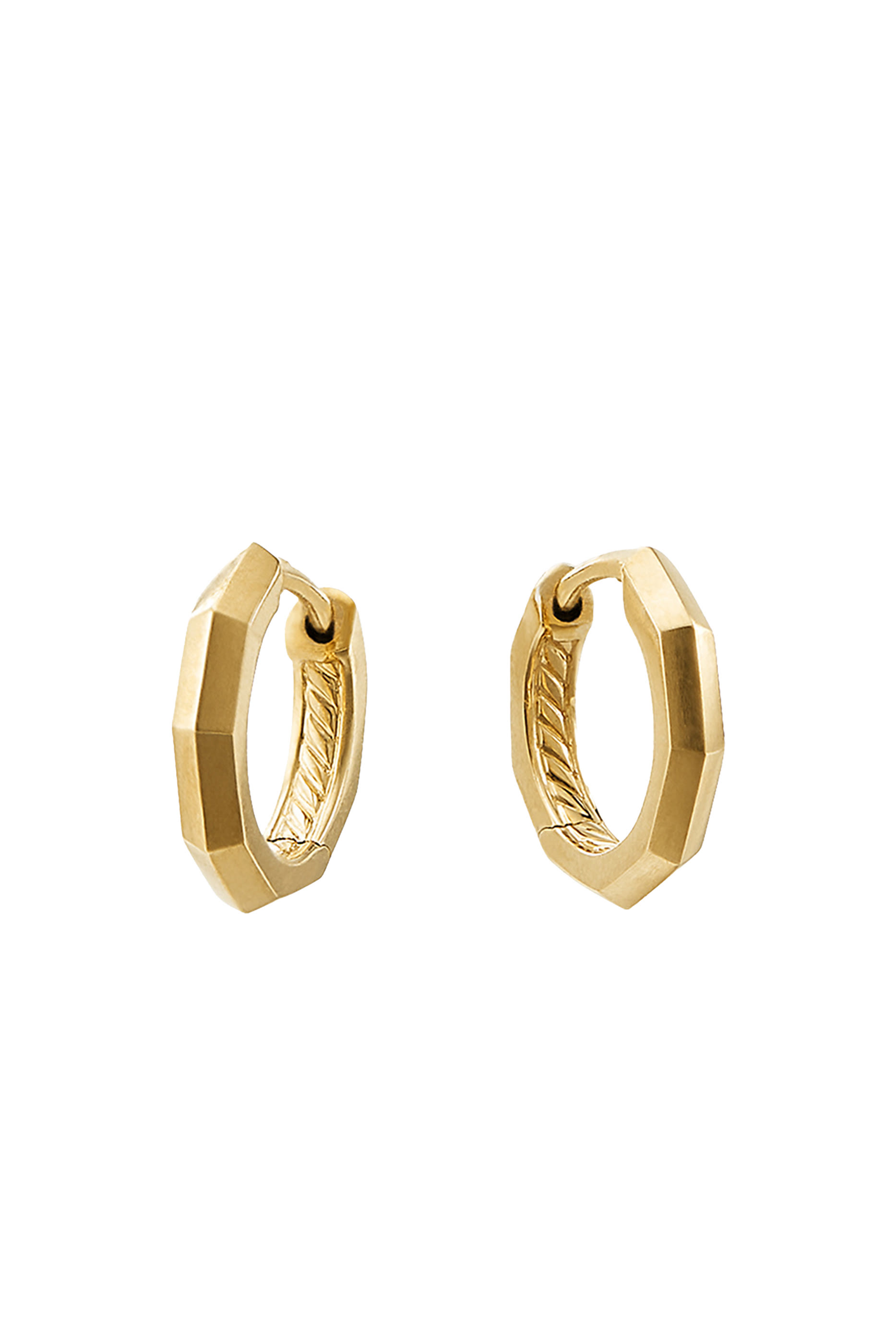 Stax Faceted Huggie Hoop Earrings, 18k Yellow Gold & Forged Carbon