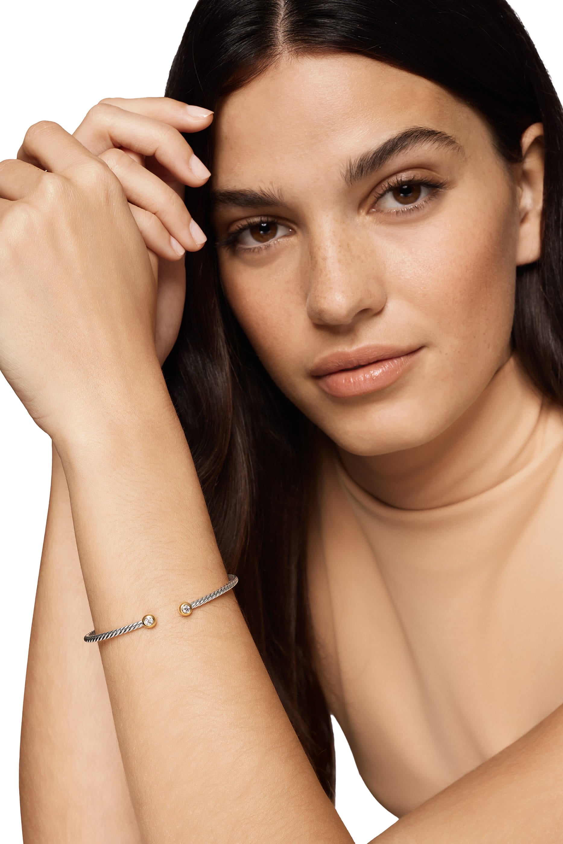 Micro Cable Flex&reg; Round Bracelet, Sterling Silver with 14K Yellow Gold & Diamonds
