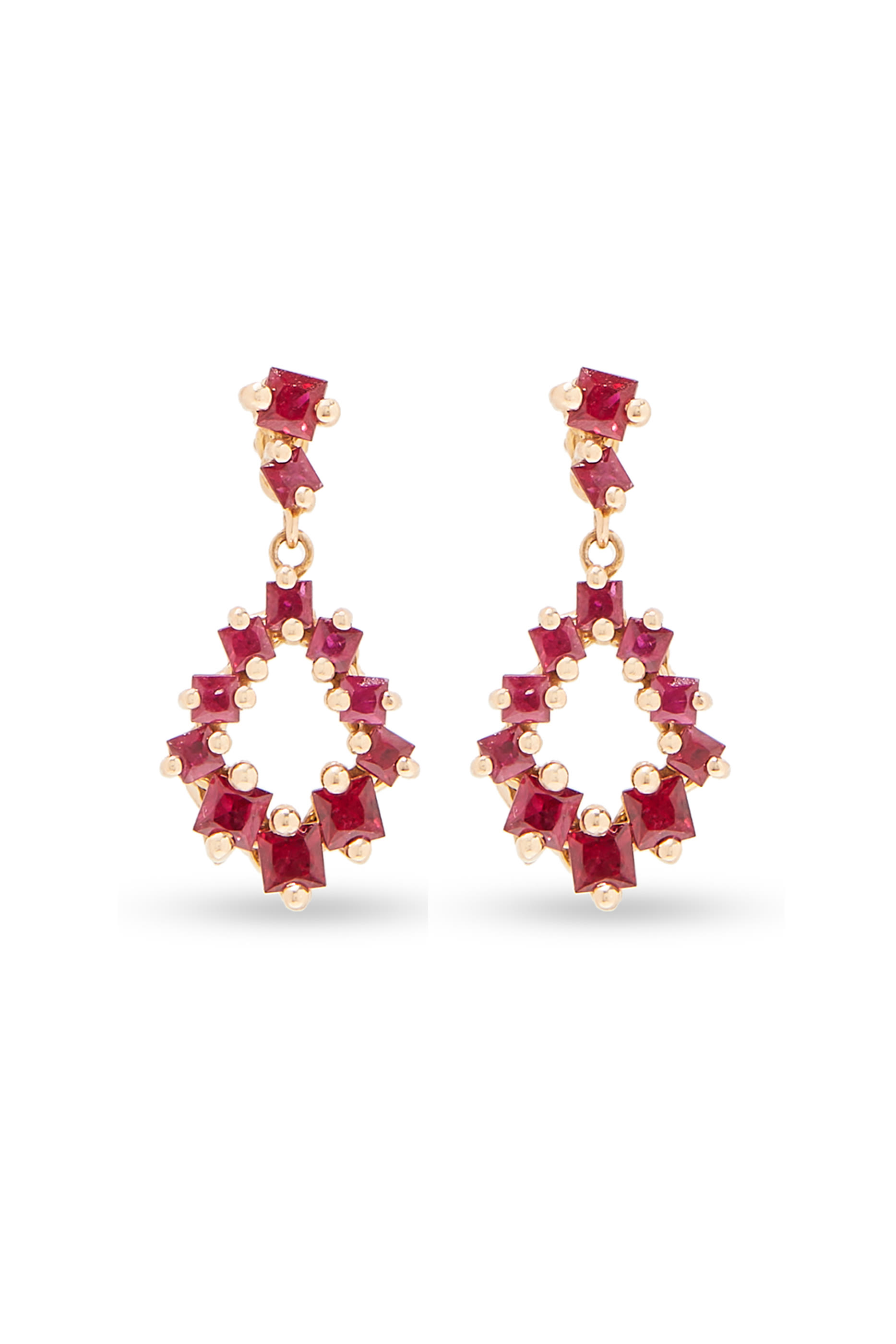 Pear Shaped Drop Earrings, 18k Gold & Ruby