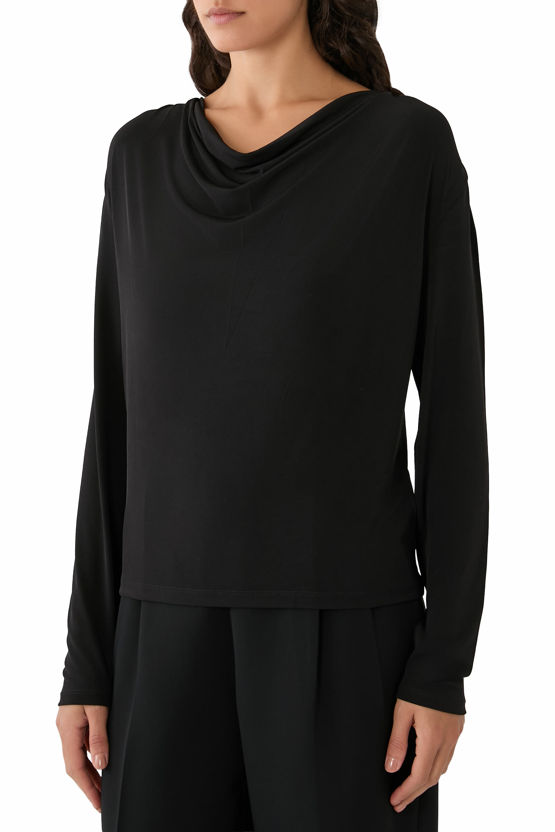  Matte Jersey Cowl-Neck Top