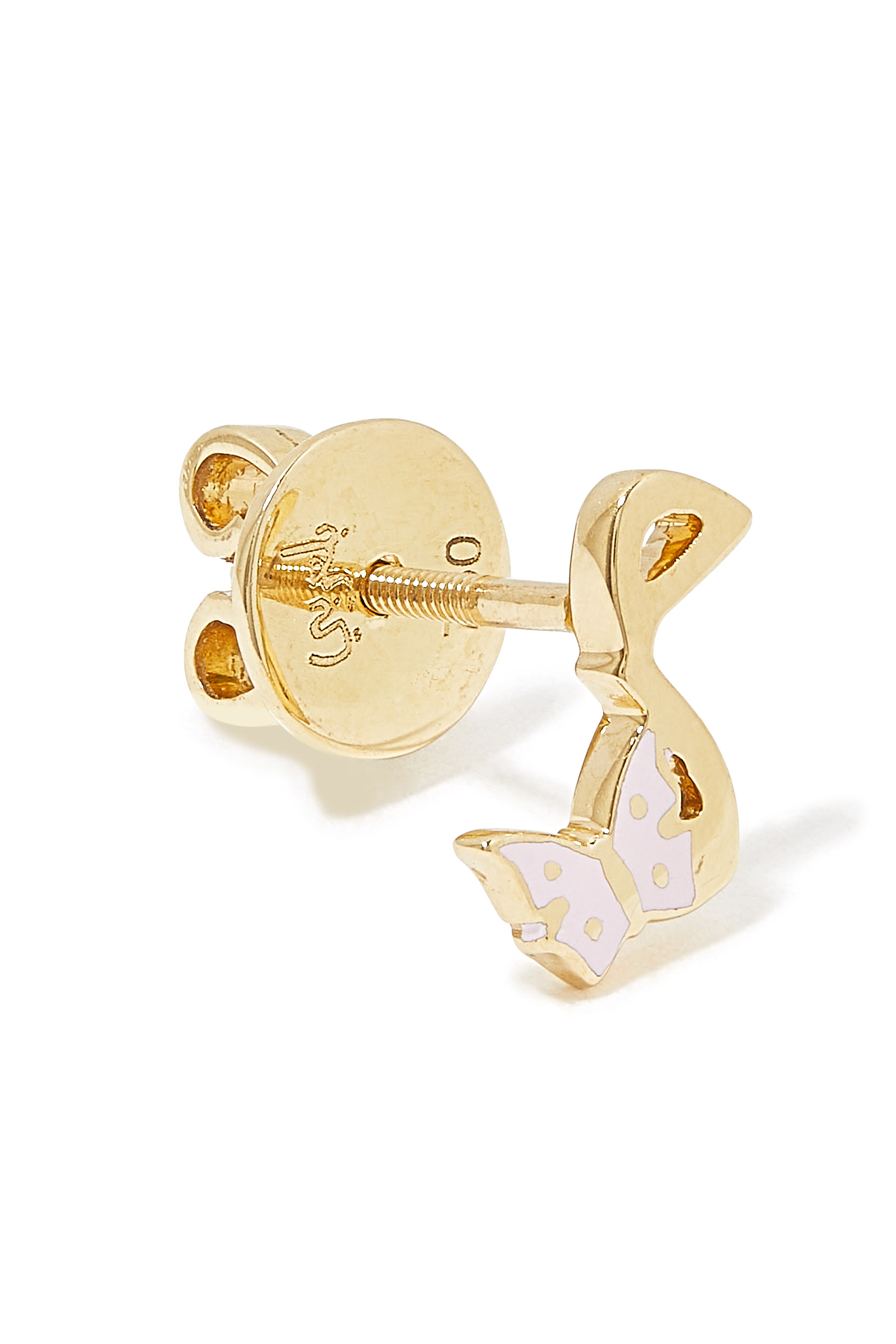 Kids Tiny Bling Arabic Letter Meem Butterfly Earring, 18K Yellow Gold & Enamel