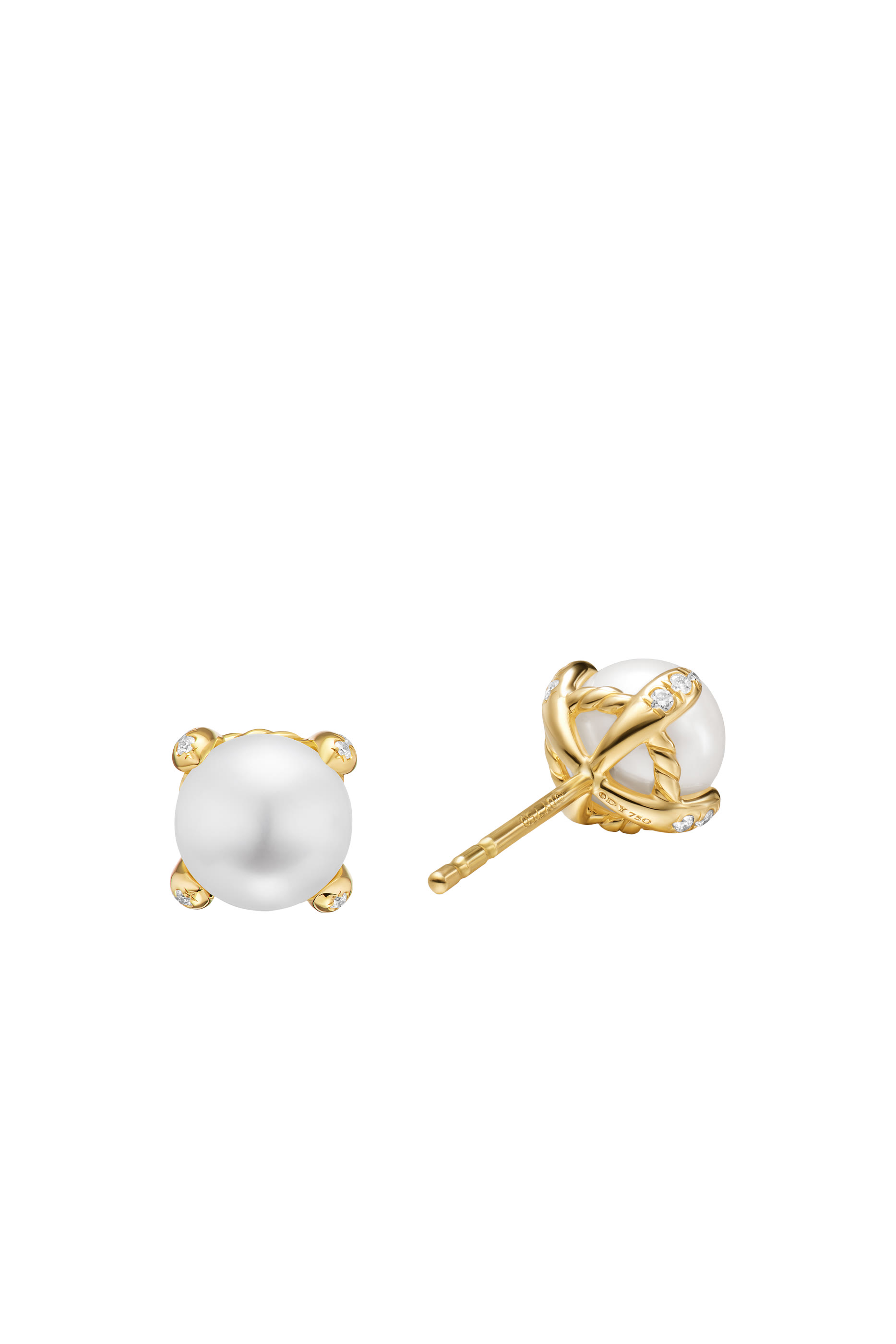 Pearl Classics Stud Earrings, 18K Yellow Gold & Diamonds