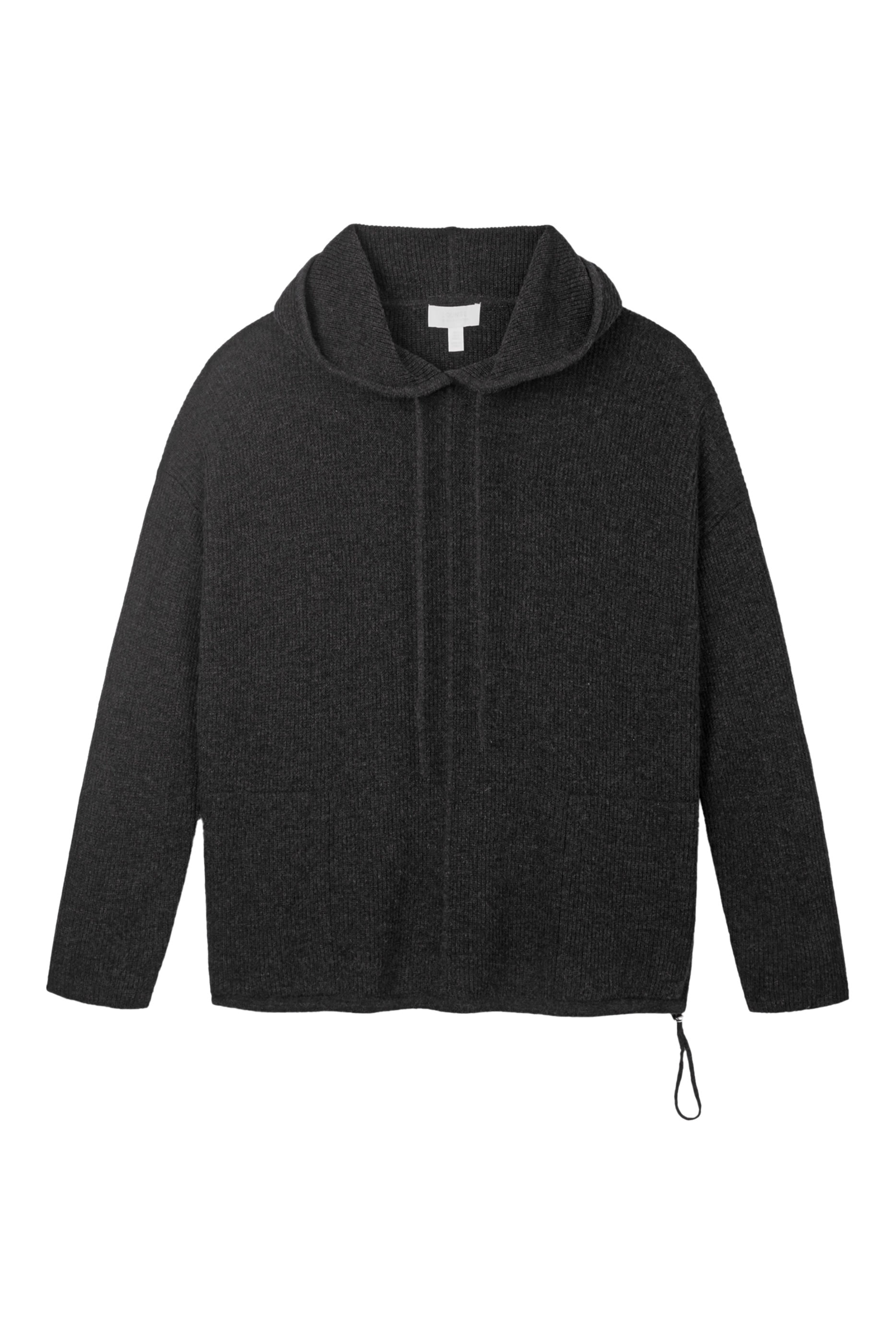 Cashmere Ribbed Drawstring Hem Hoodie