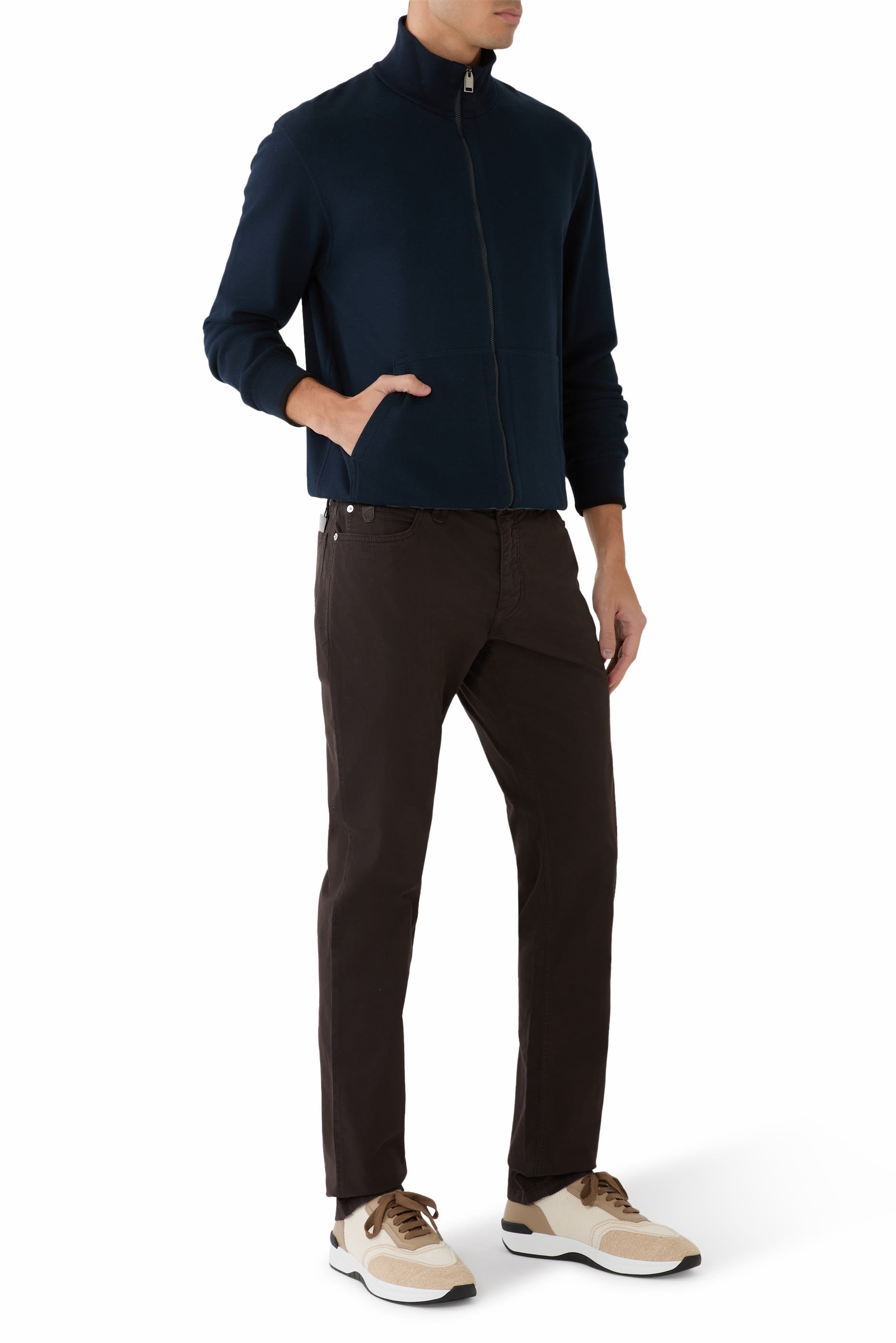 High-Neck Zip-Up Sweater