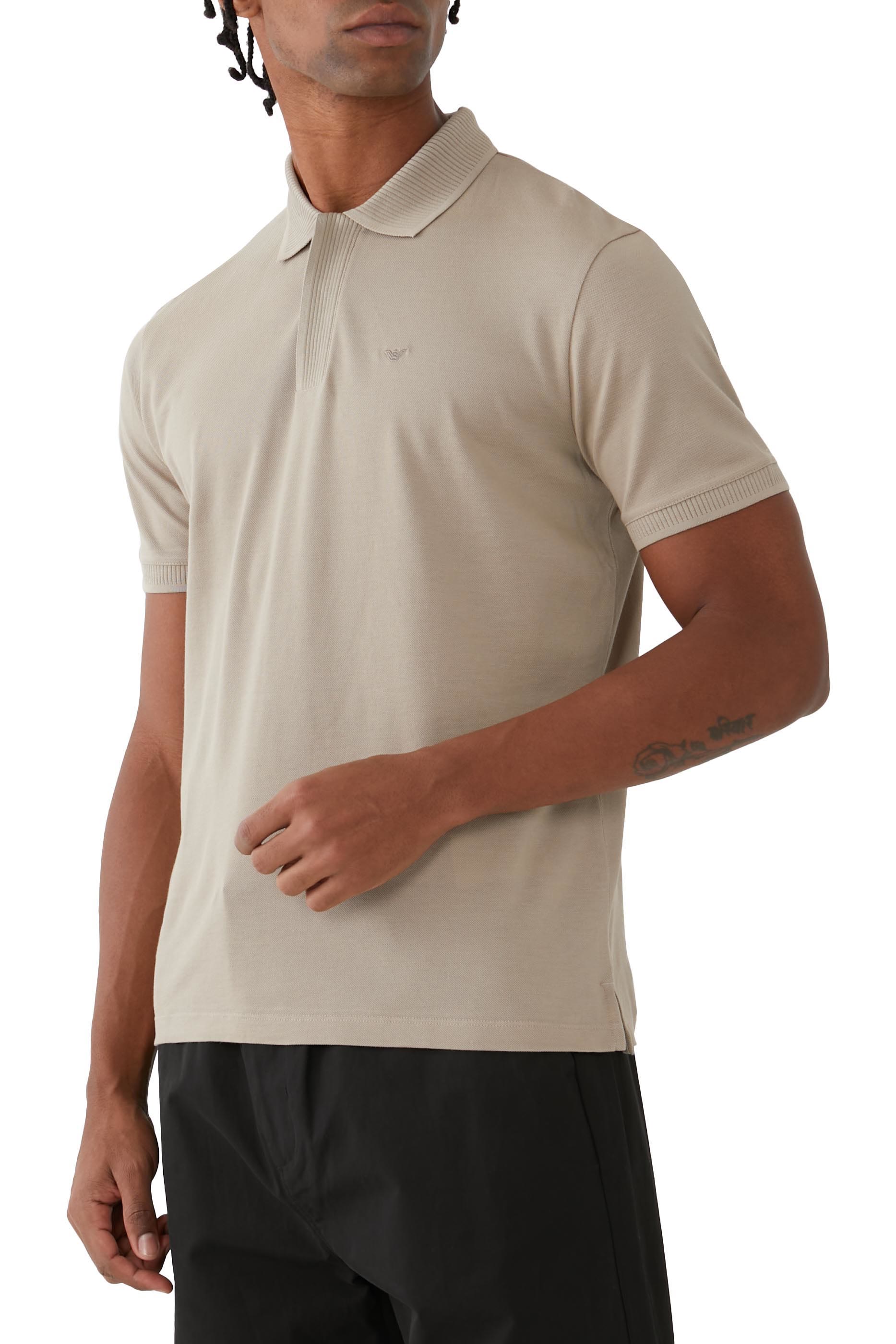 Micro Eagle Logo Ribbed Collar Polo Shirt